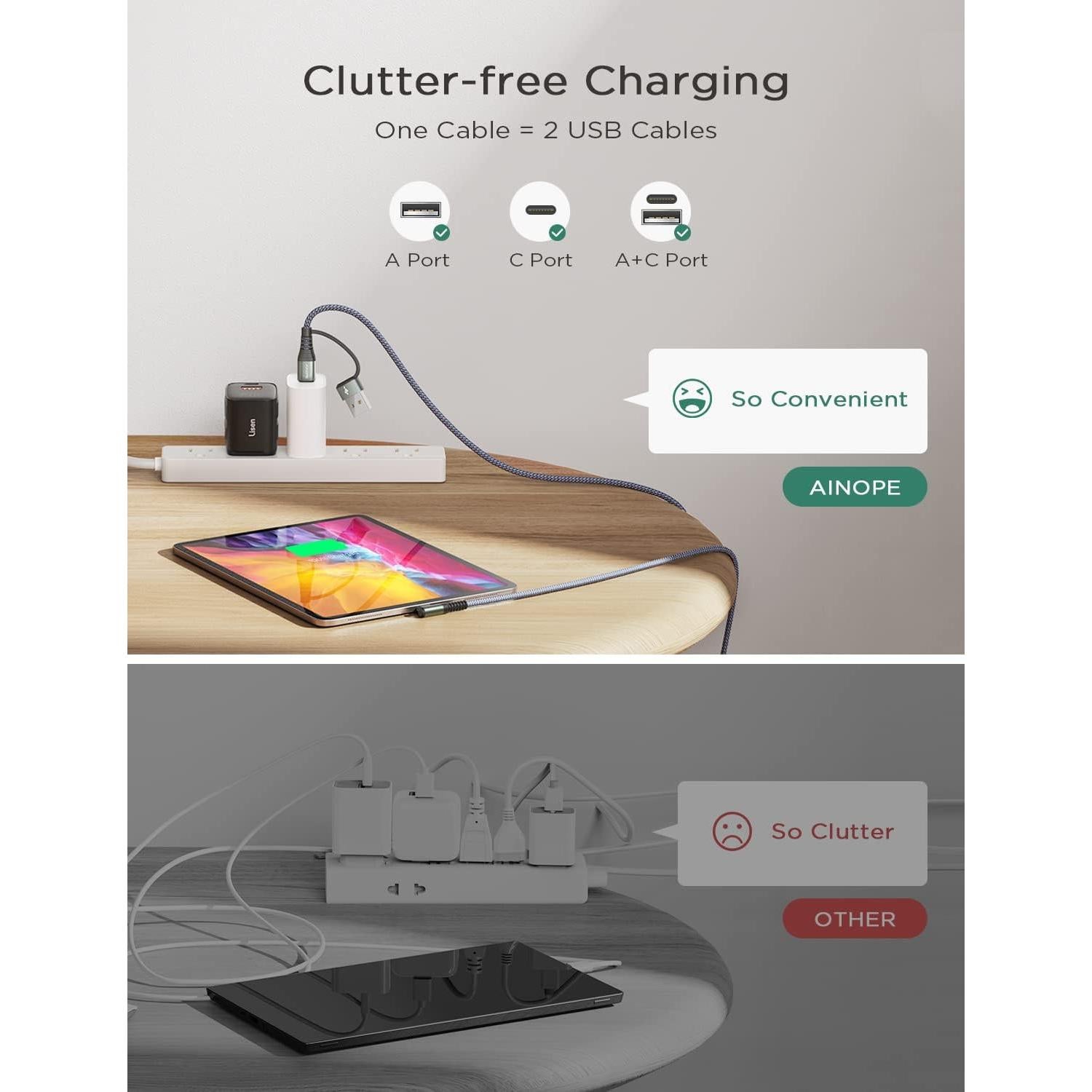 Cable USB C AINOPE 2.0m Carga Rápida 60W con Adaptadores