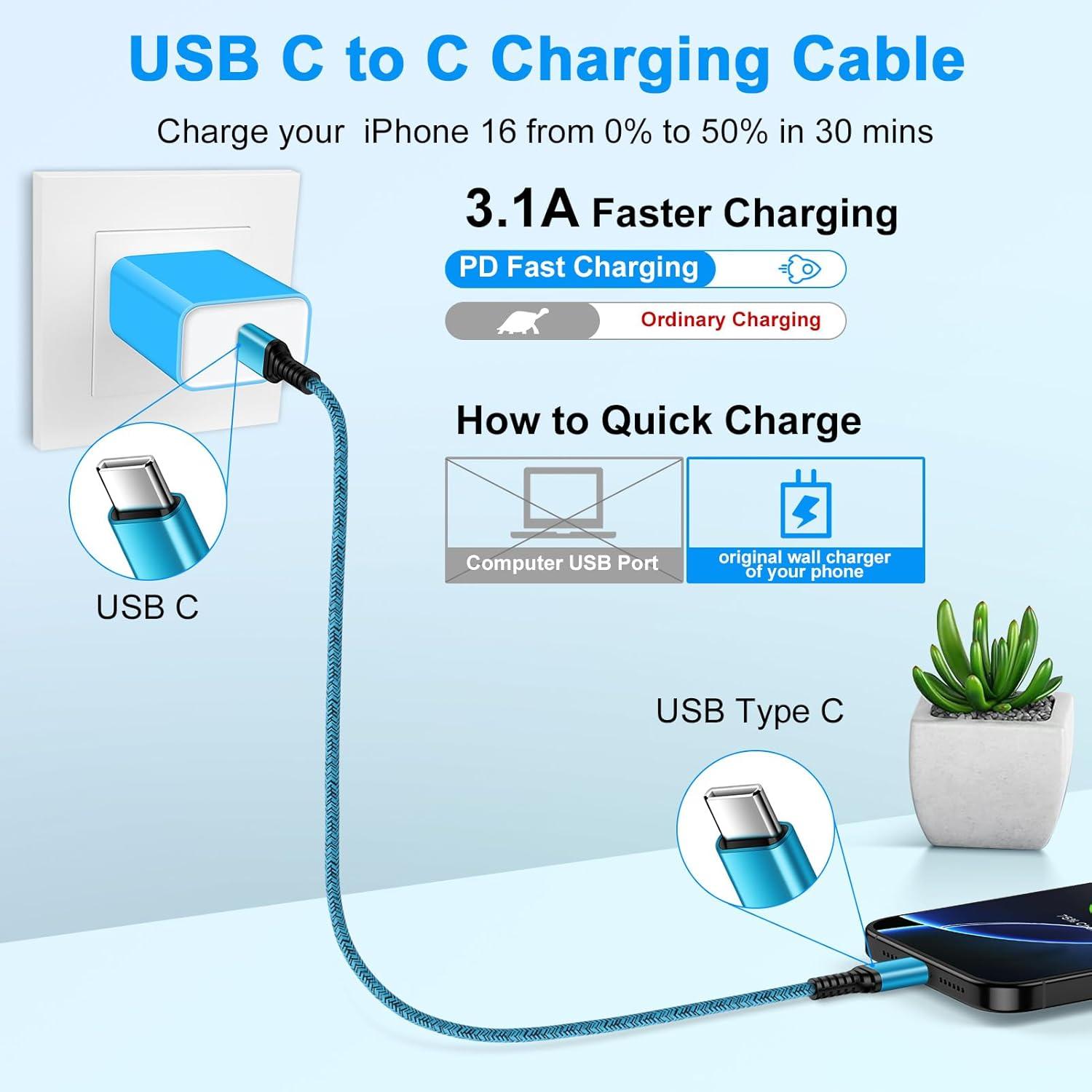 Cable de Carga Rápida USB C 10FT ABCPOW para iPhone 16