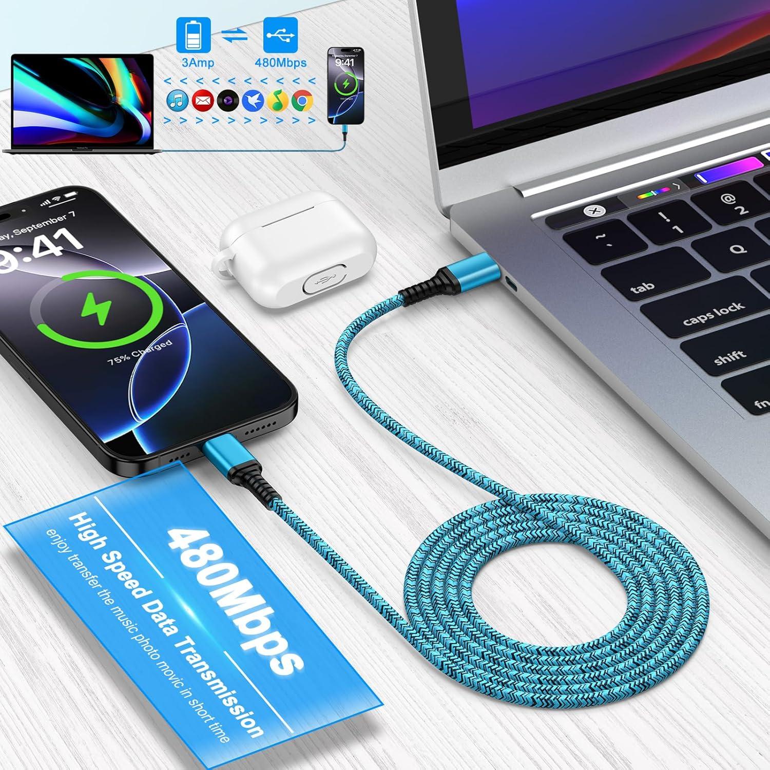 Cable de Carga Rápida USB C 10FT ABCPOW para iPhone 16