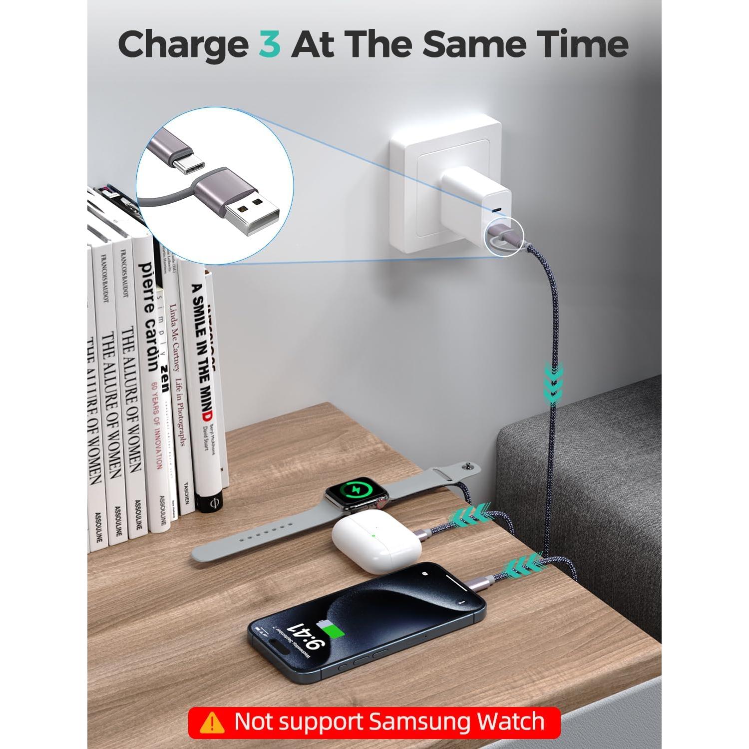 Cable USB C 3 en 2 Amasuki 1.22M Carga Rápida iPhone/iWatch