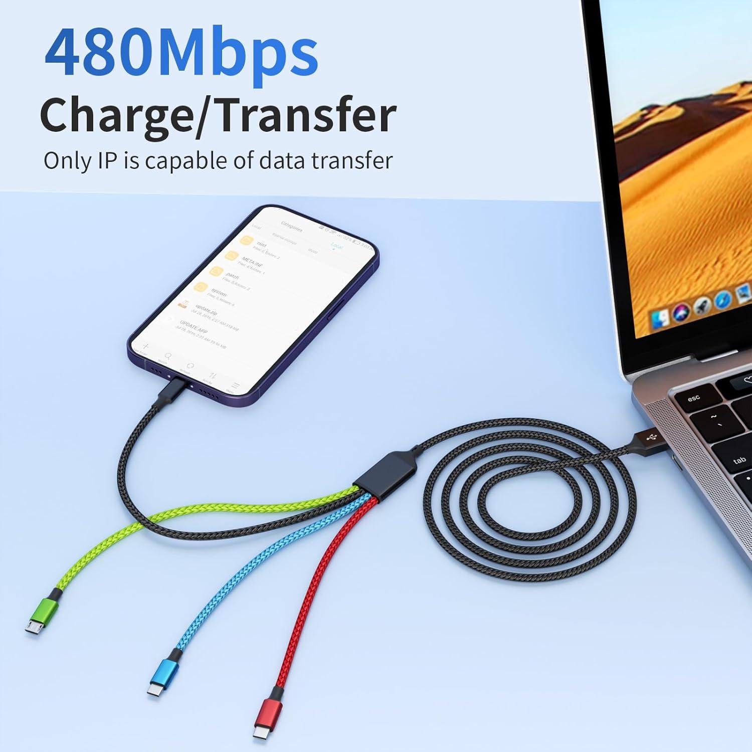 Cable de Carga Multi 4 en 1 Firsting 5FT USB A - Negro/Rojo/Azul/Verde