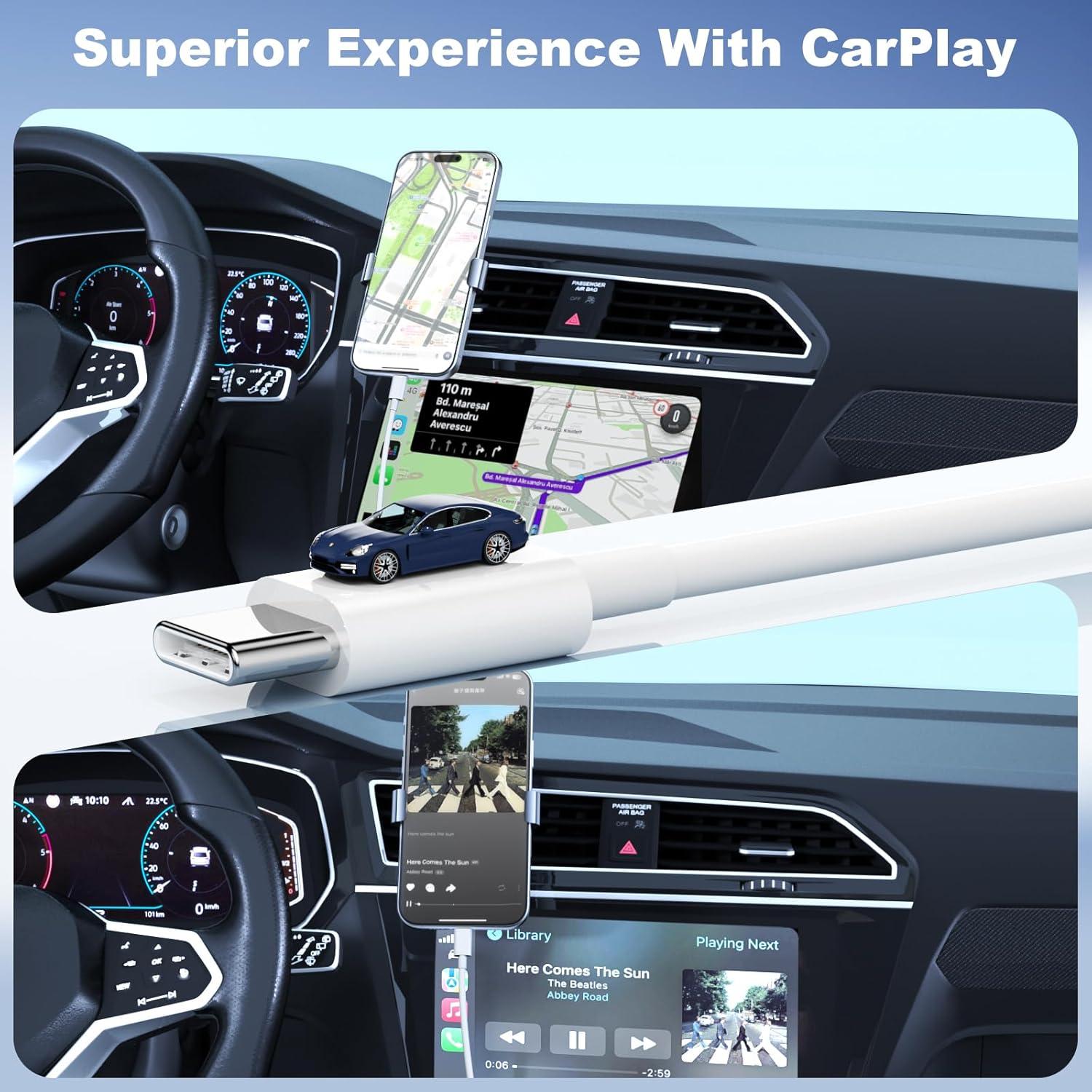 Cable Carplay USB A a USB C 2Pack 91cm Blanco - iPhone 15/16