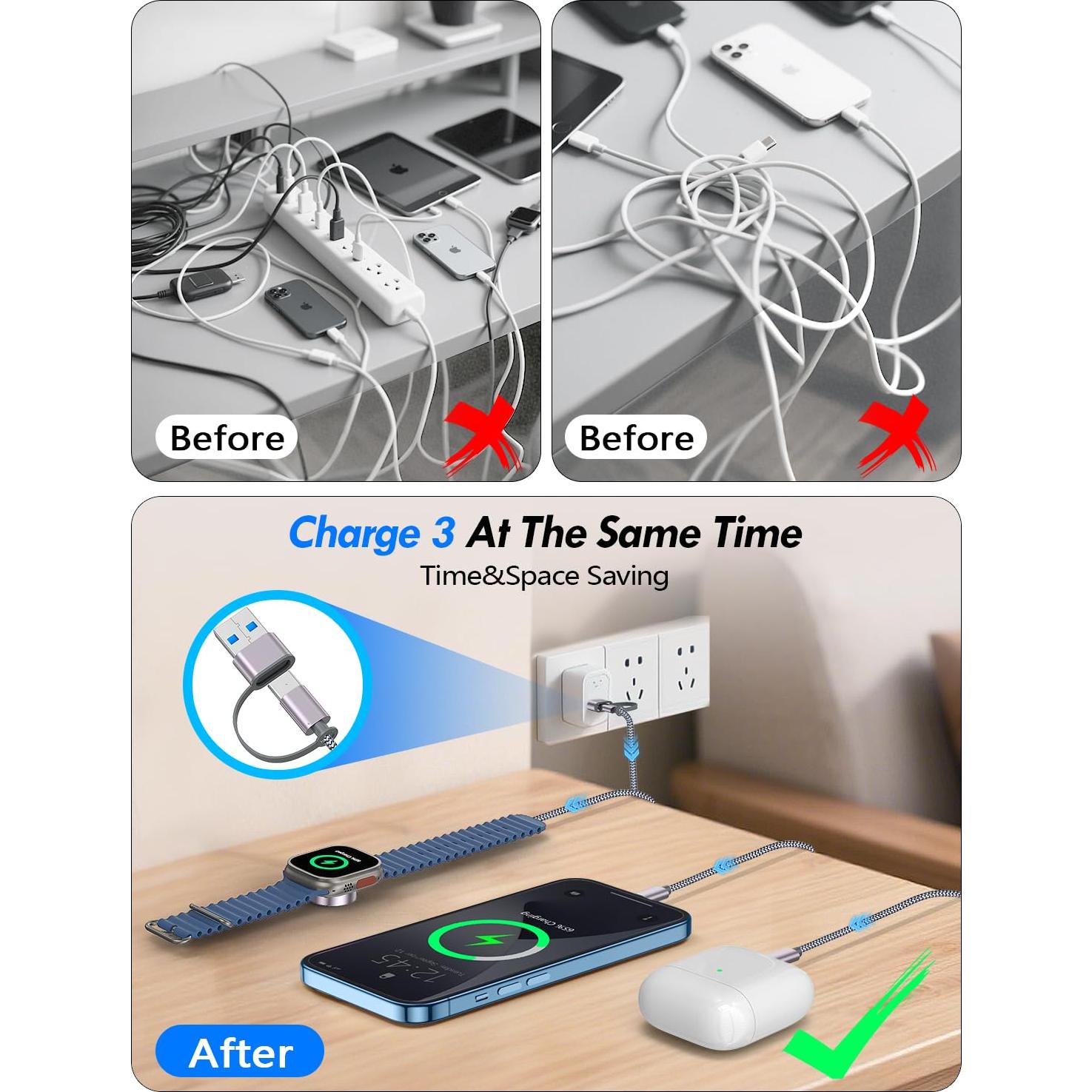 Cable de carga rápida múltiple 2Pack xiwxi 1.22m USB-C/Lightning