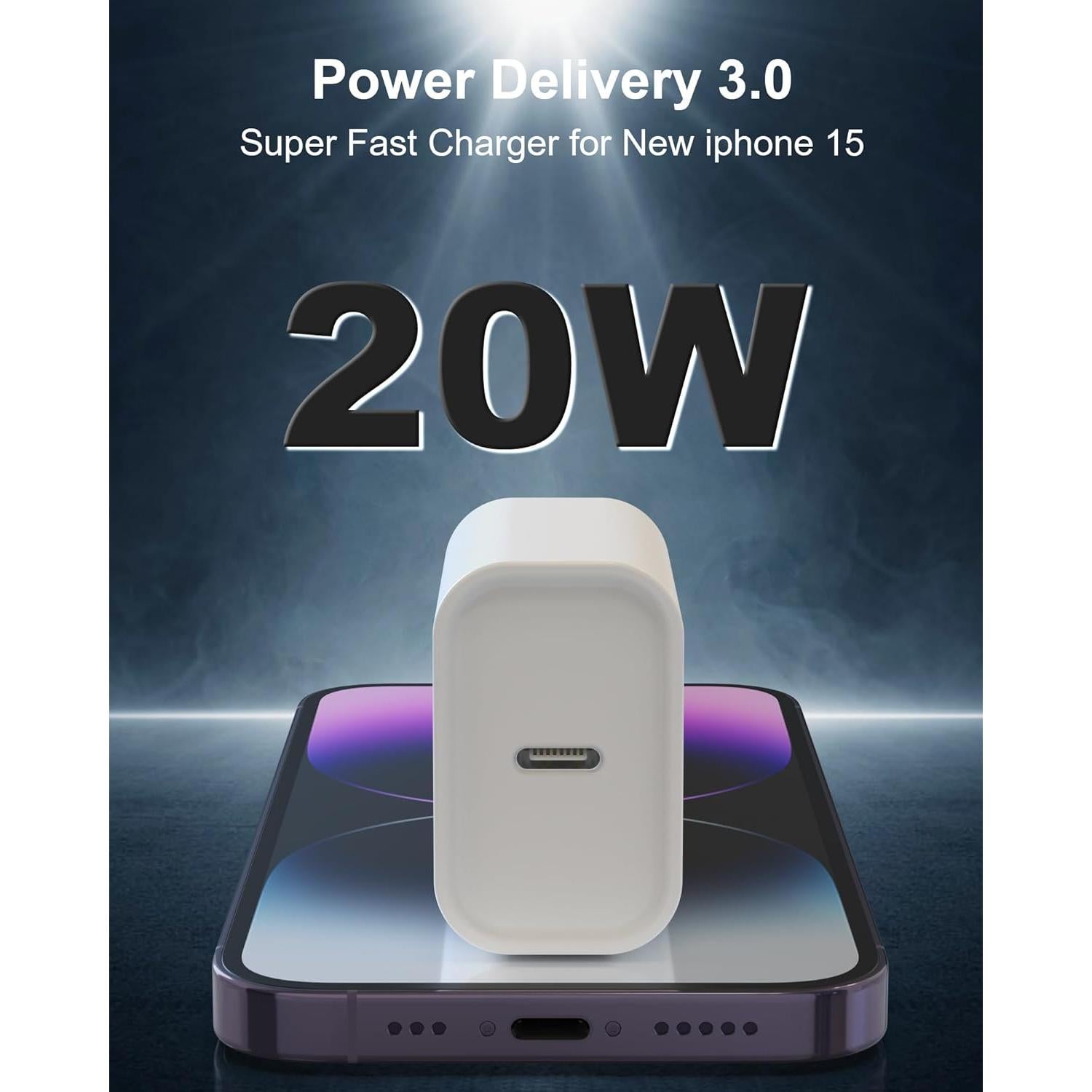 Cargador Rápido DJYQWIN 20W USB-C 2 Paquetes 2m para iPhone