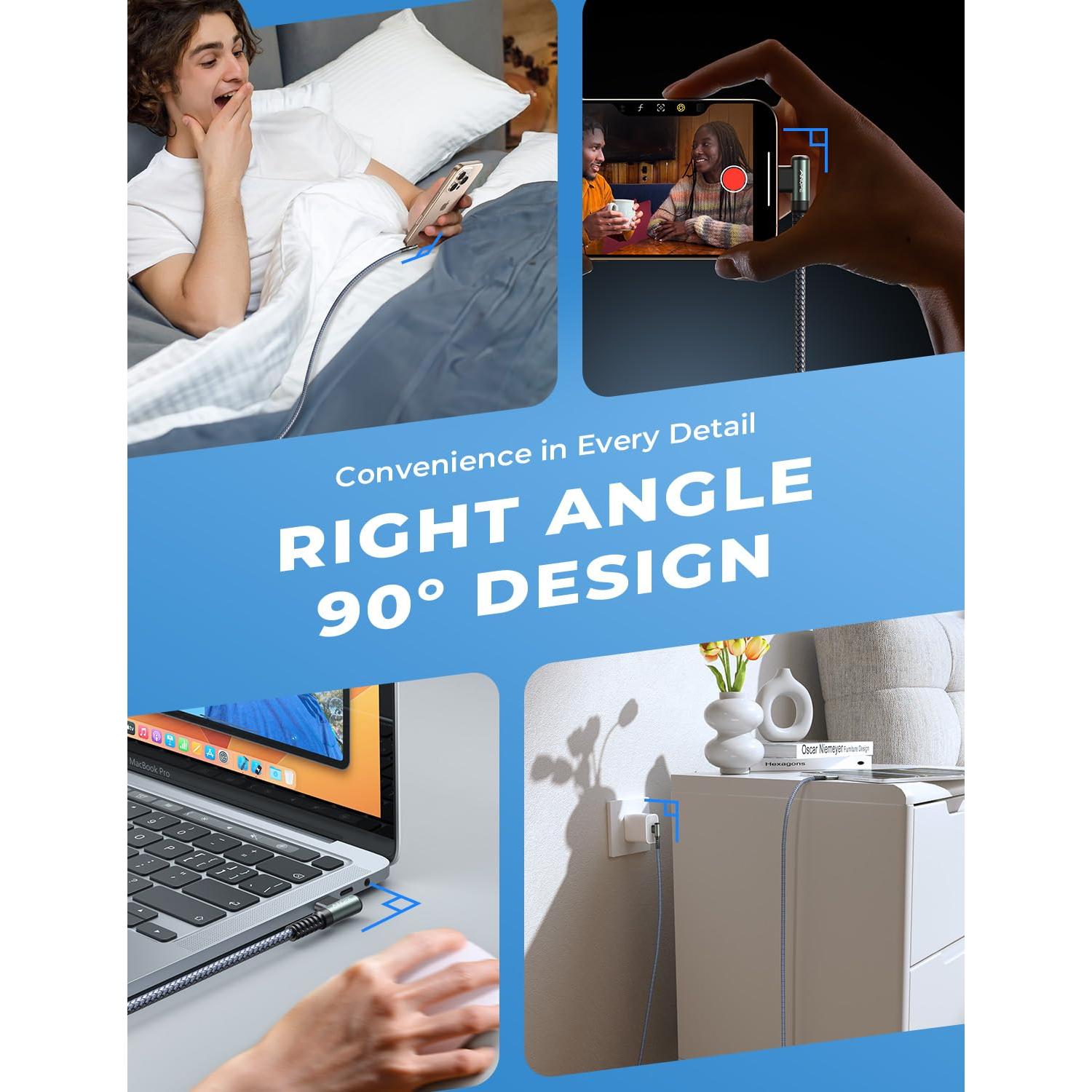 Cable USB C a USB C 240W AINOPE 3M Carga Rápida Ángulo Derecho