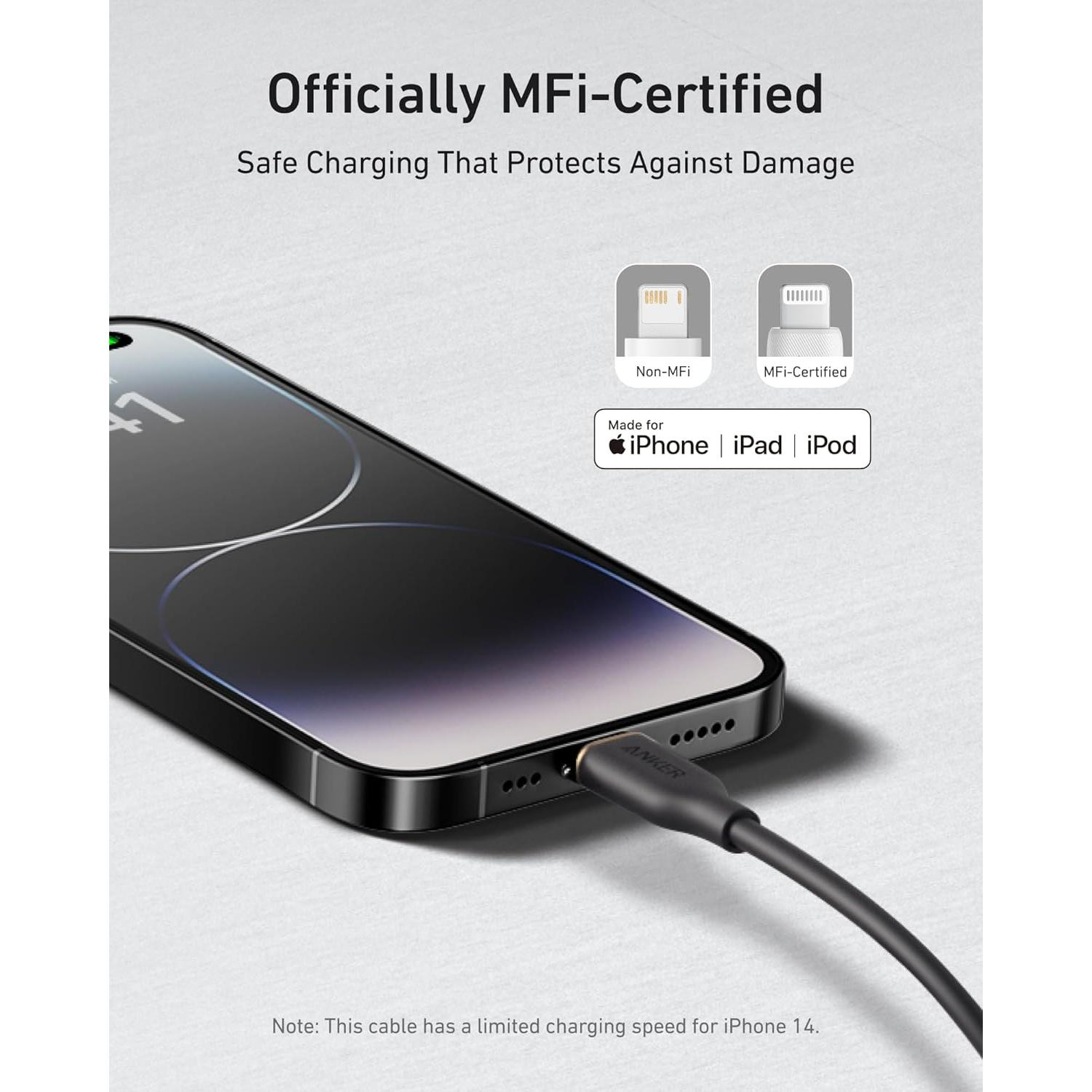 Cable USB A a Lightning Anker 0.91 m, Carga Rápida MFi