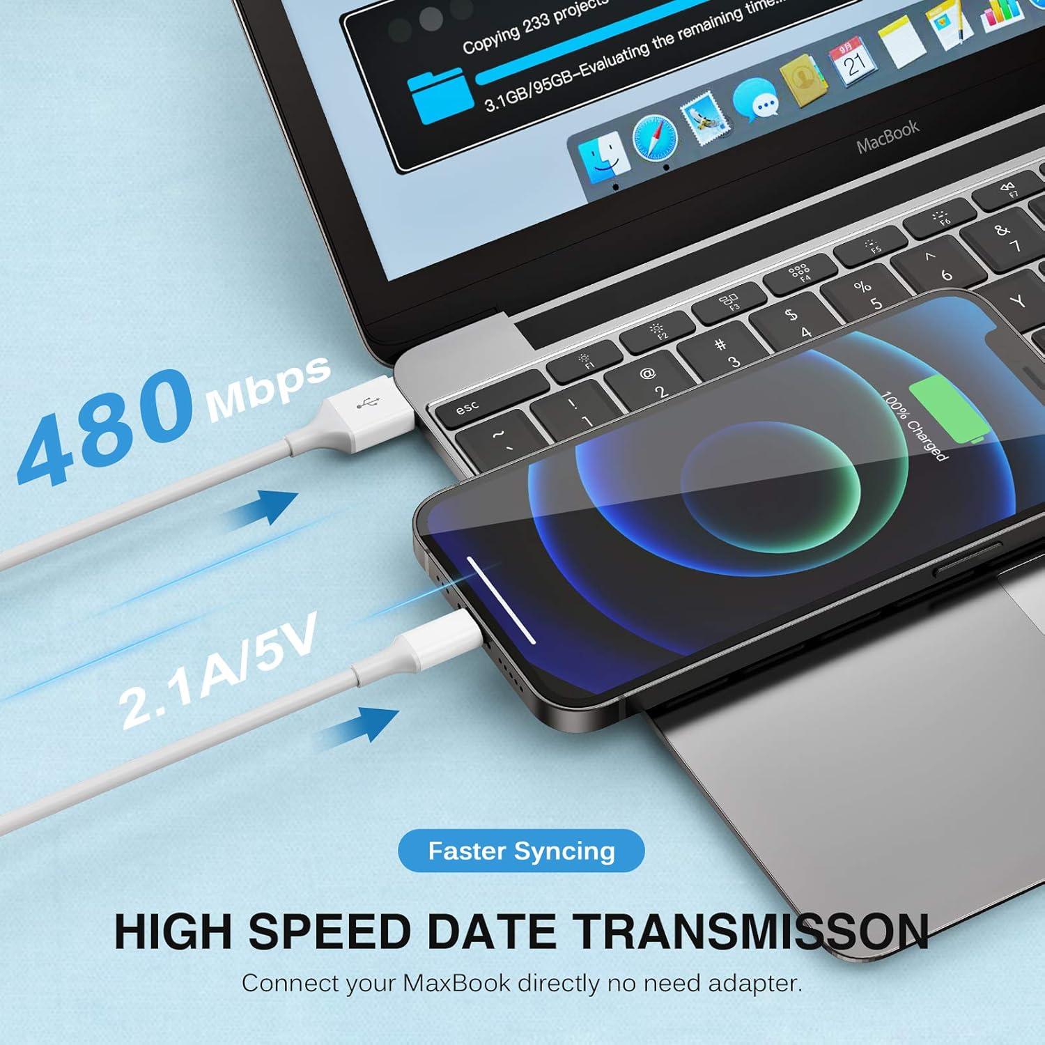 Cargador Rápido Doble Puerto USB MFi 6FT para iPhone