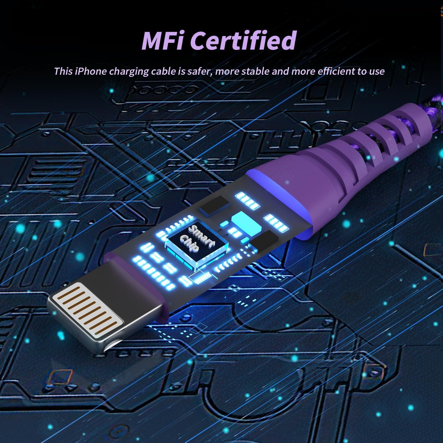 Cargador MFi Firsting para iPhone - 3 Cables 6FT Nylon Morado