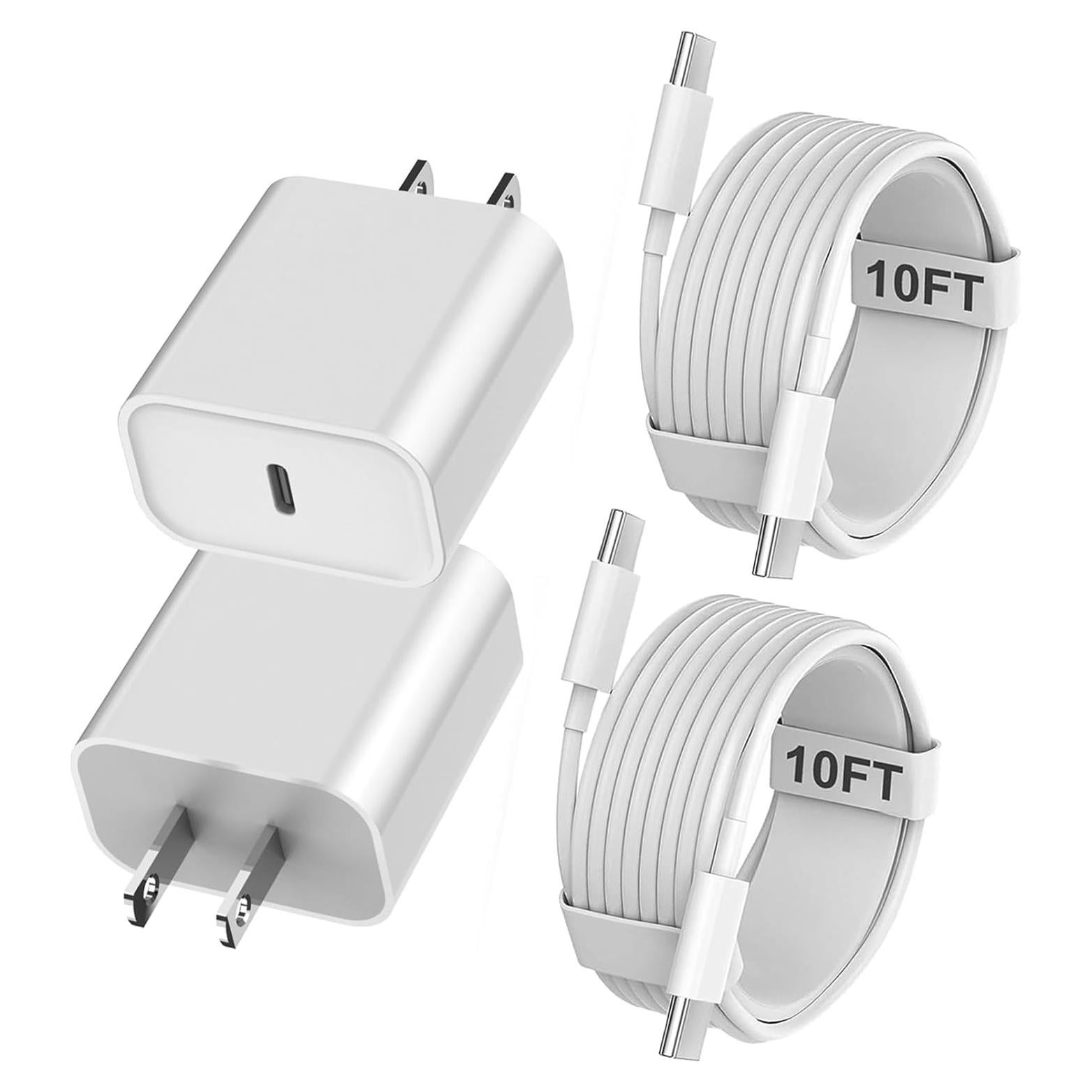 Cargador Rápido 20W + 2 Cables USB-C 3M para iPhone 16/15