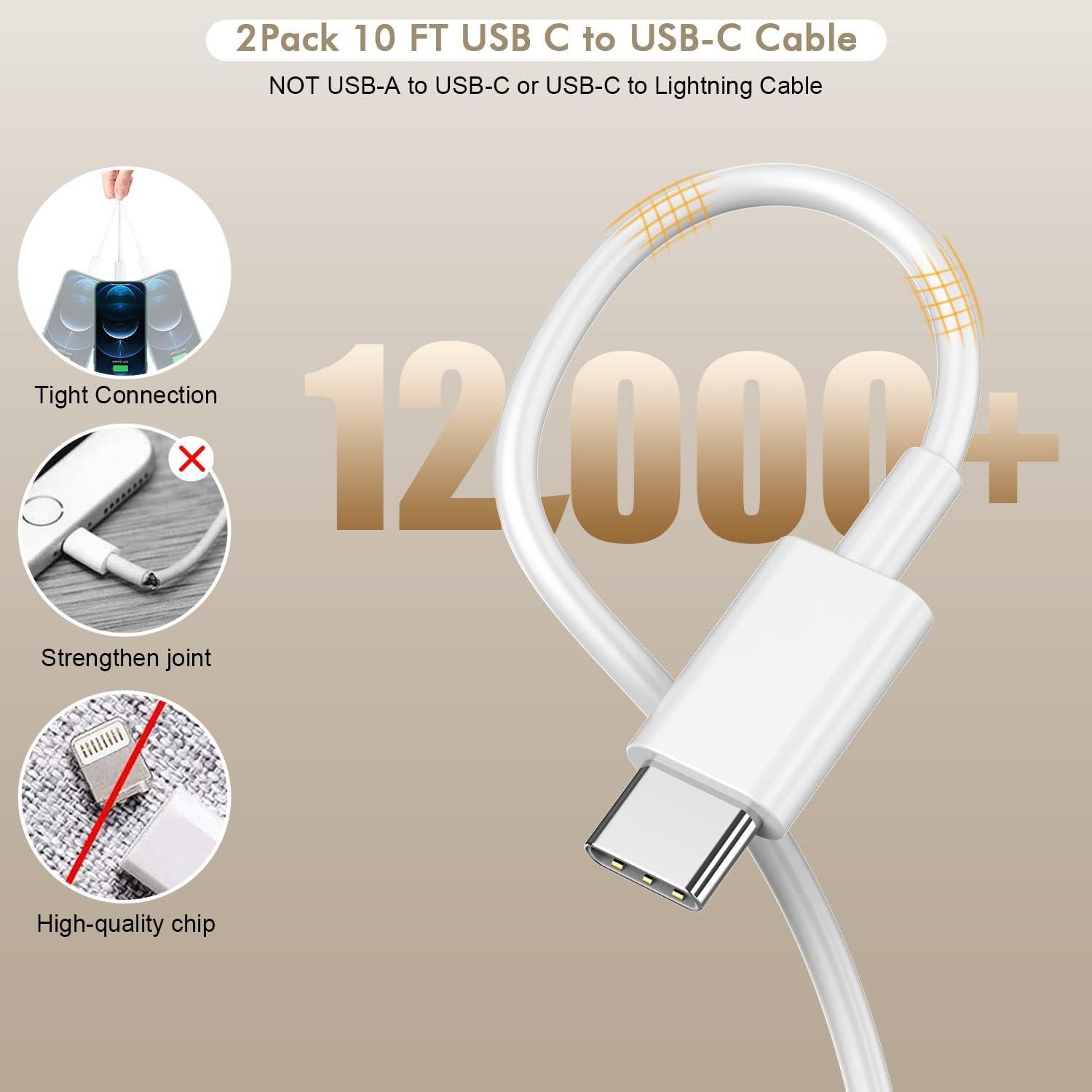 Cargador Rápido 20W + 2 Cables USB-C 3M para iPhone 16/15