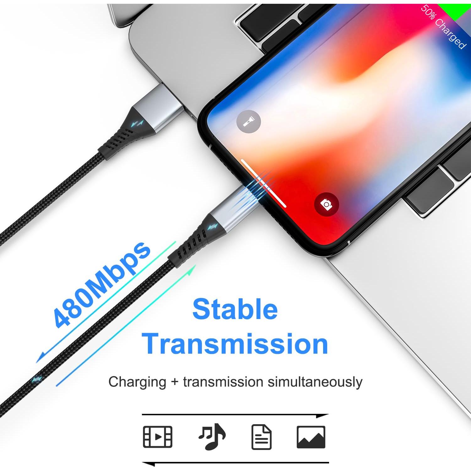 Cable corto USB a Lightning PEAKLIFT 15 cm - Paquete de 3