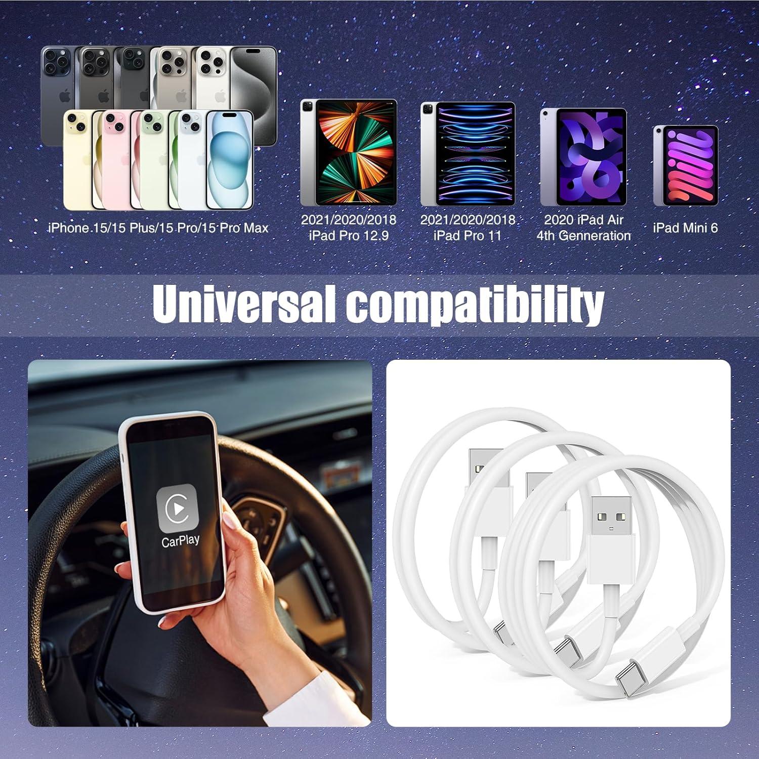 Cable Carplay USB A a USB C GOGAZE 3-Pack 1.0m y 1.8m