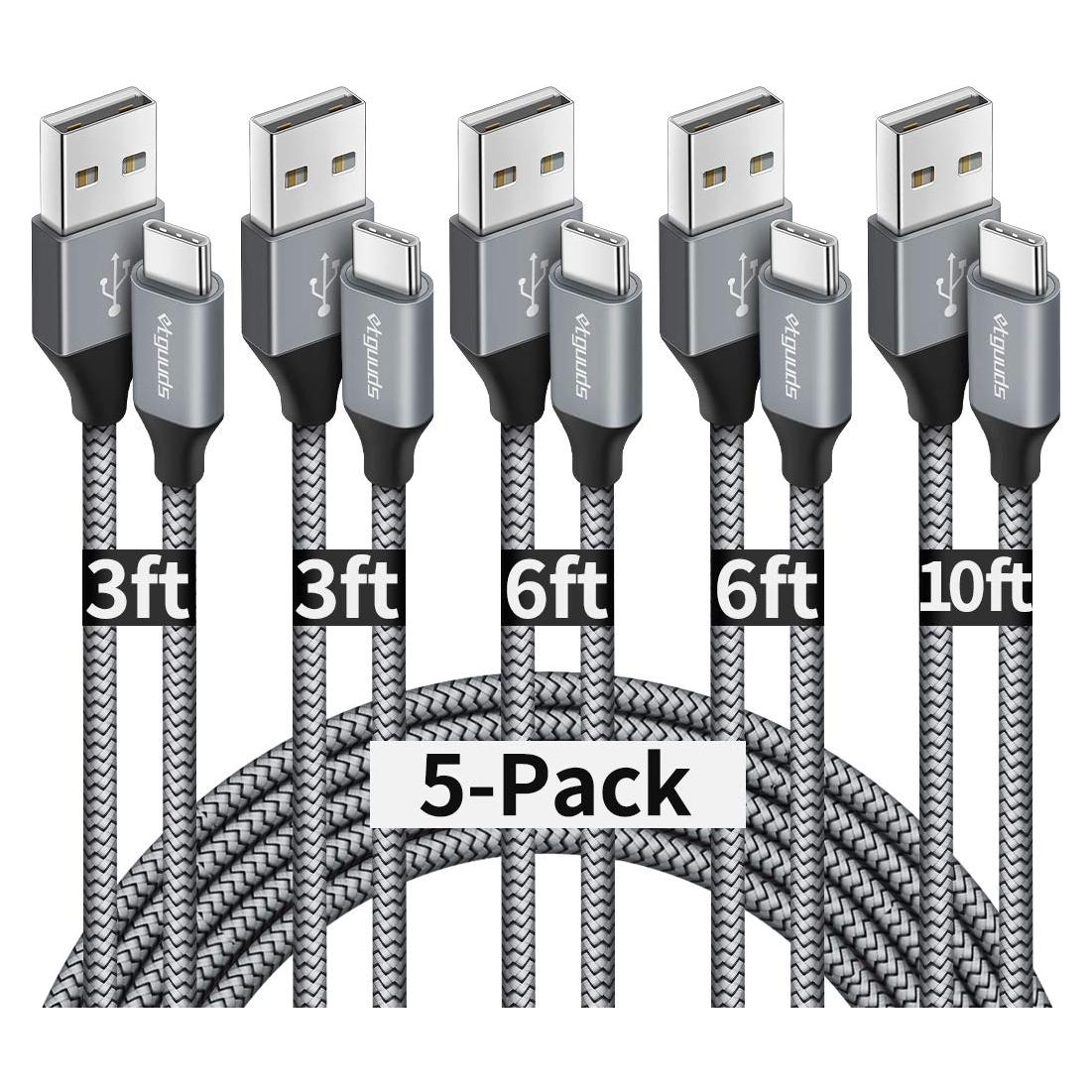Cable USB A a USB C etguuds 5-Pack 0.91-3.05m Carga Rápida