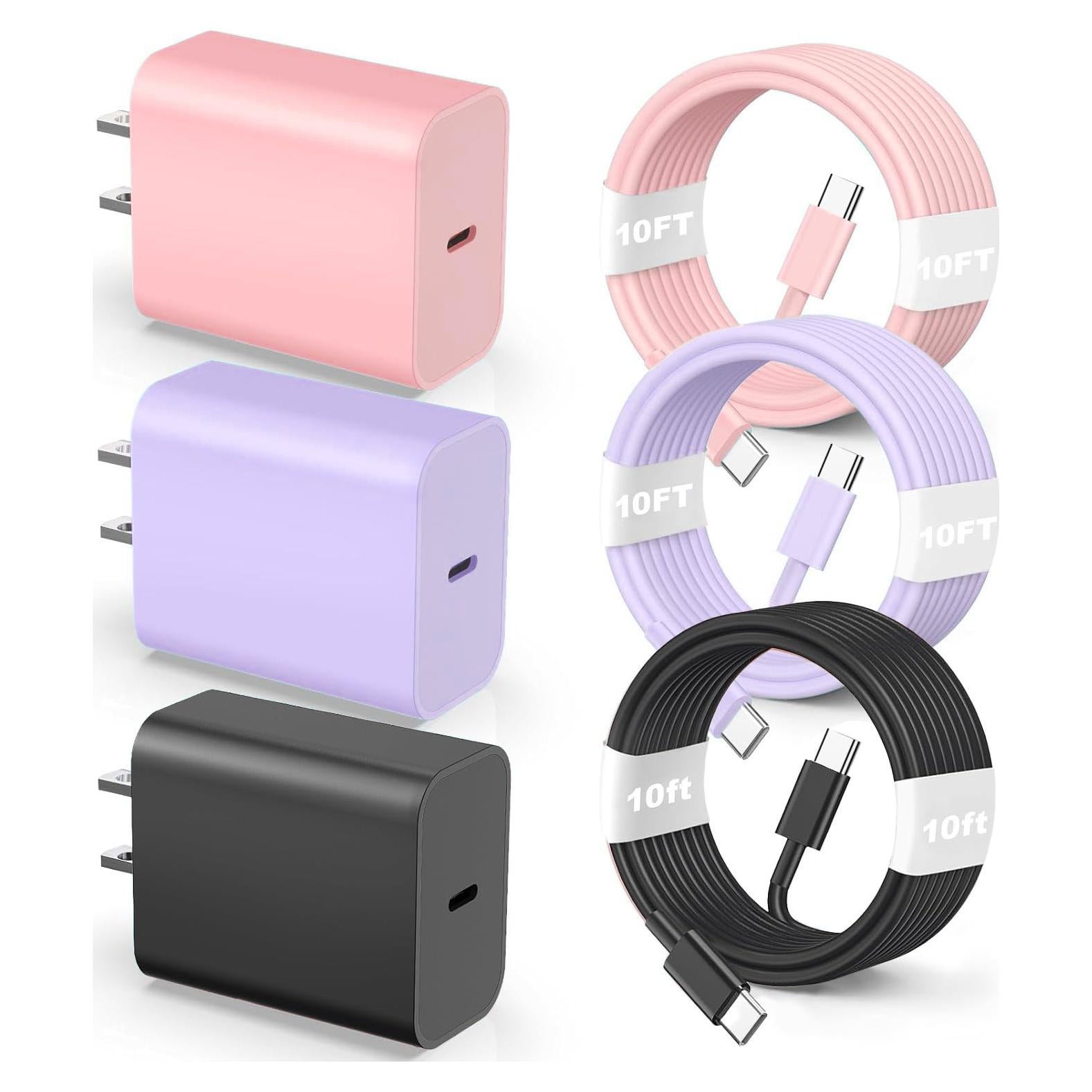 Cable de Carga Rápida USB C 60W 10FT 3Pack para iPhone 16/15