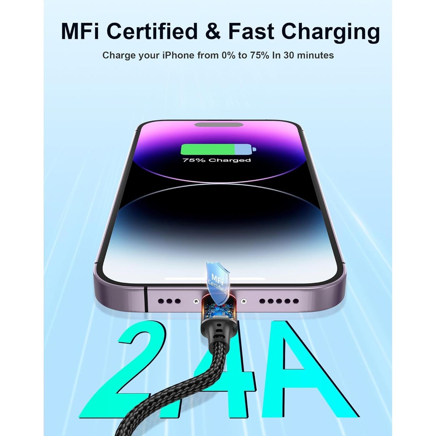 Cable de Carga Corto Bkduice Lightning 30.48 cm - Paquete de 2