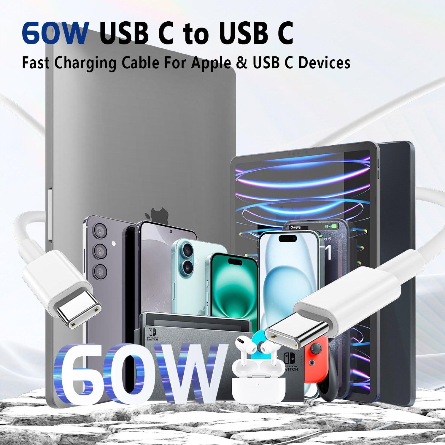 Cable USB C a USB C Exeric 1.83m 60W Carga Rápida 2Pack