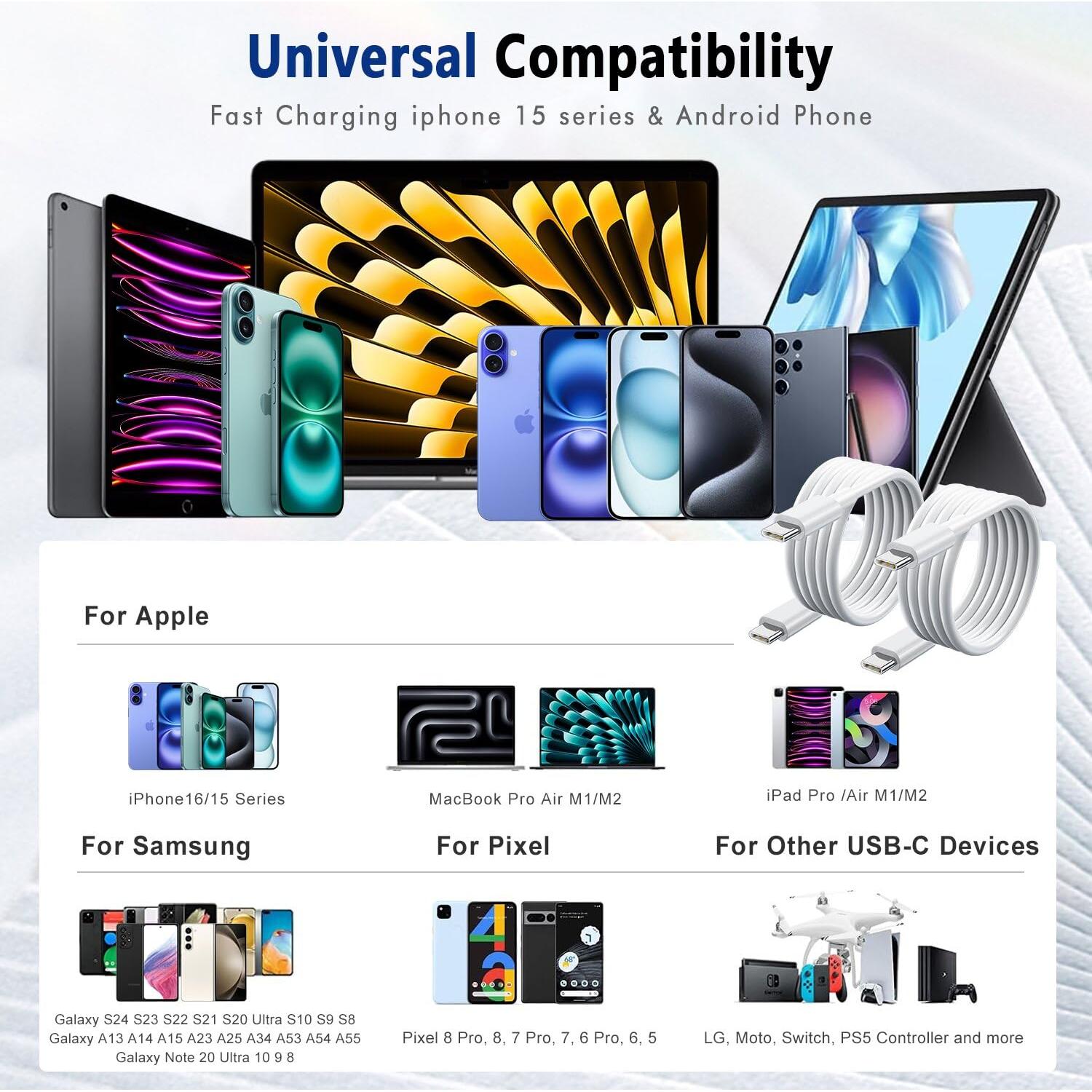 Cable USB C a USB C Exeric 1.83m 60W Carga Rápida 2Pack