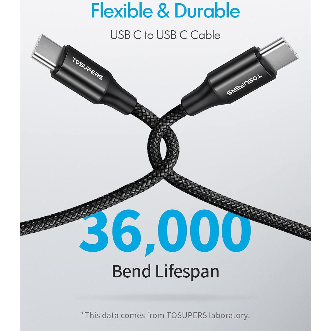 Cable USB C a USB C 3m 2 Pack Carga Rápida 60W TOSUPERS