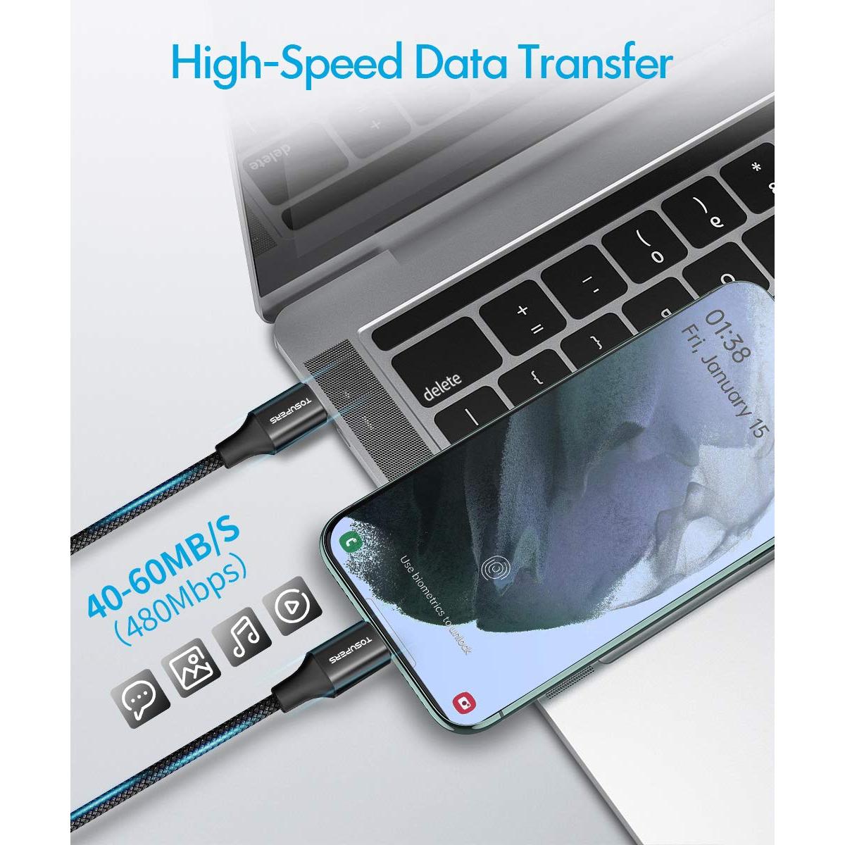 Cable USB C a USB C 3m 2 Pack Carga Rápida 60W TOSUPERS