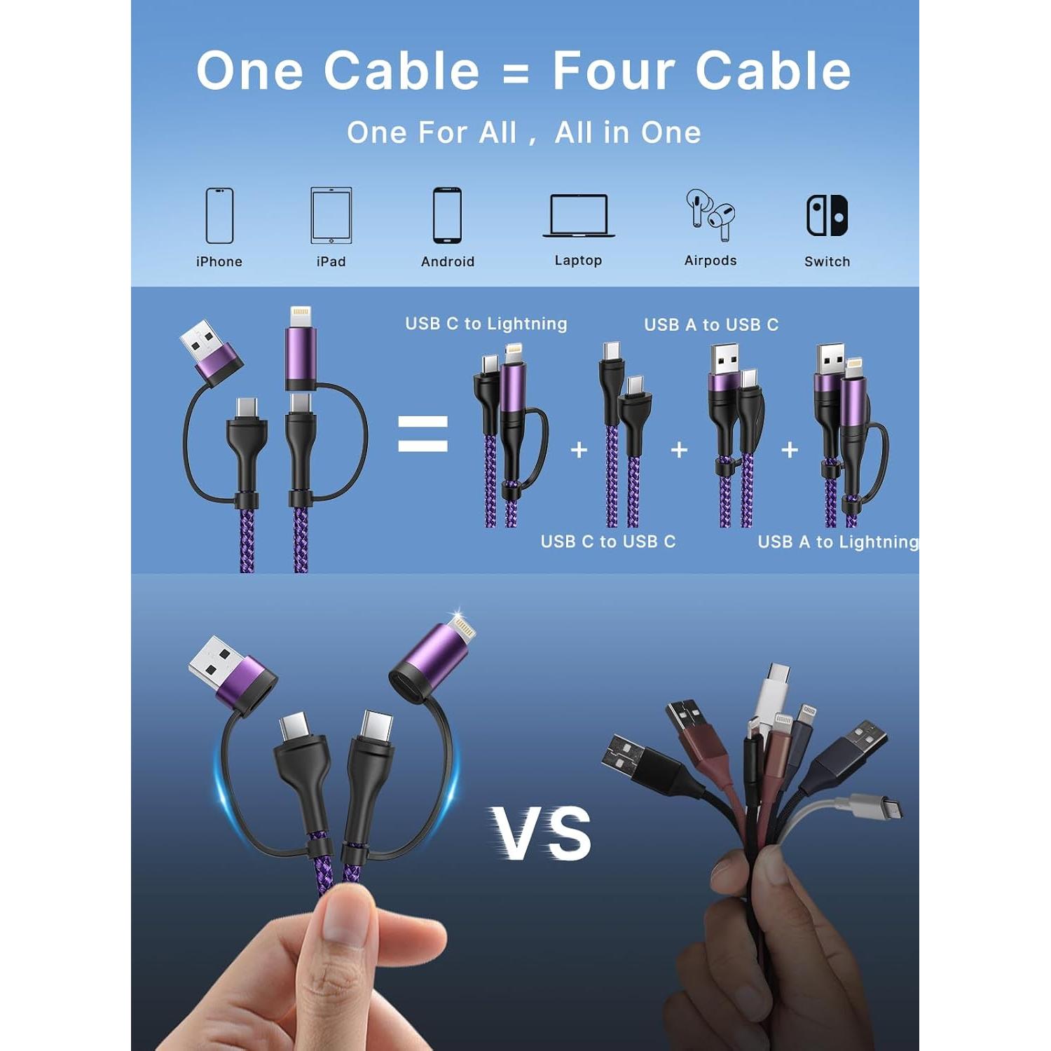 Cable de carga rápida 4 en 1 XUDUO 2m 60W USB C a Lightning