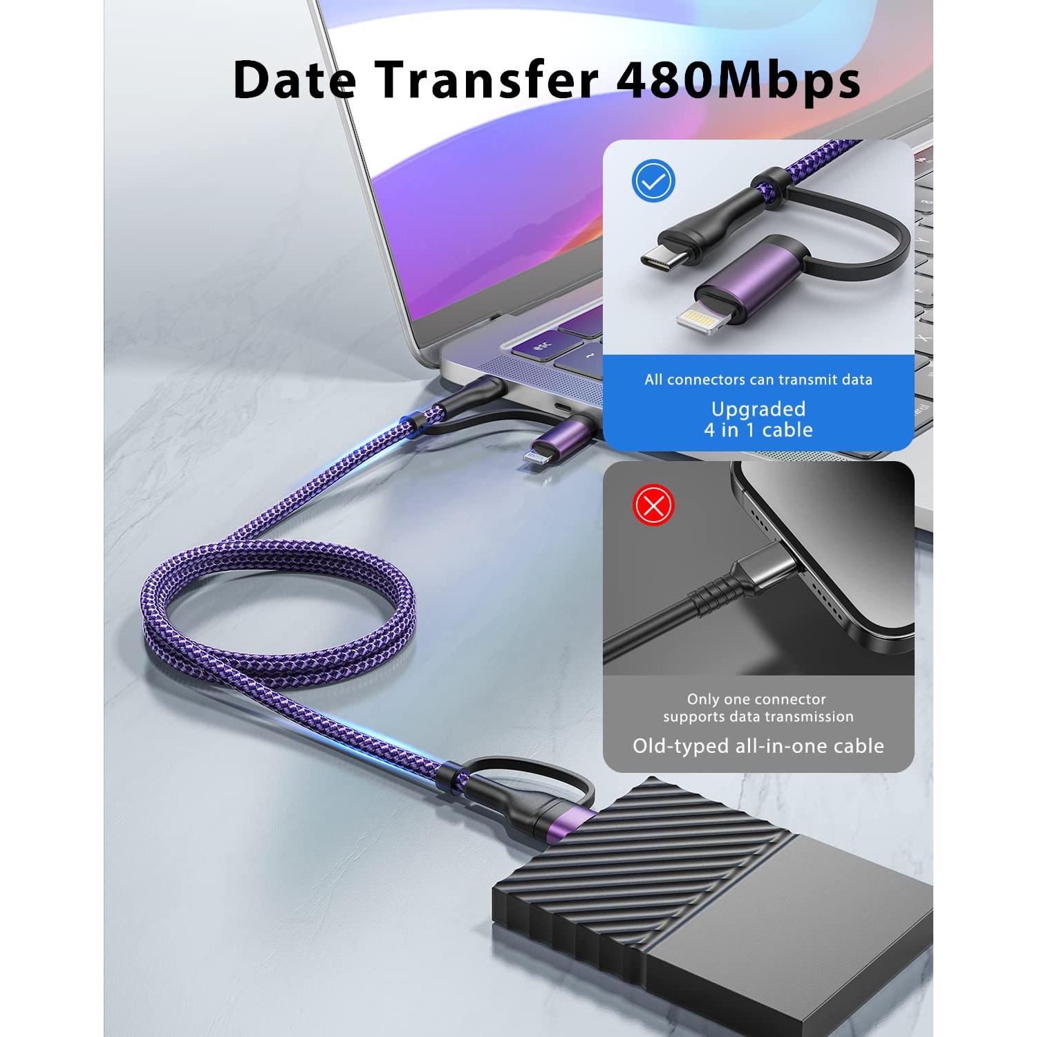 Cable de carga rápida 4 en 1 XUDUO 2m 60W USB C a Lightning