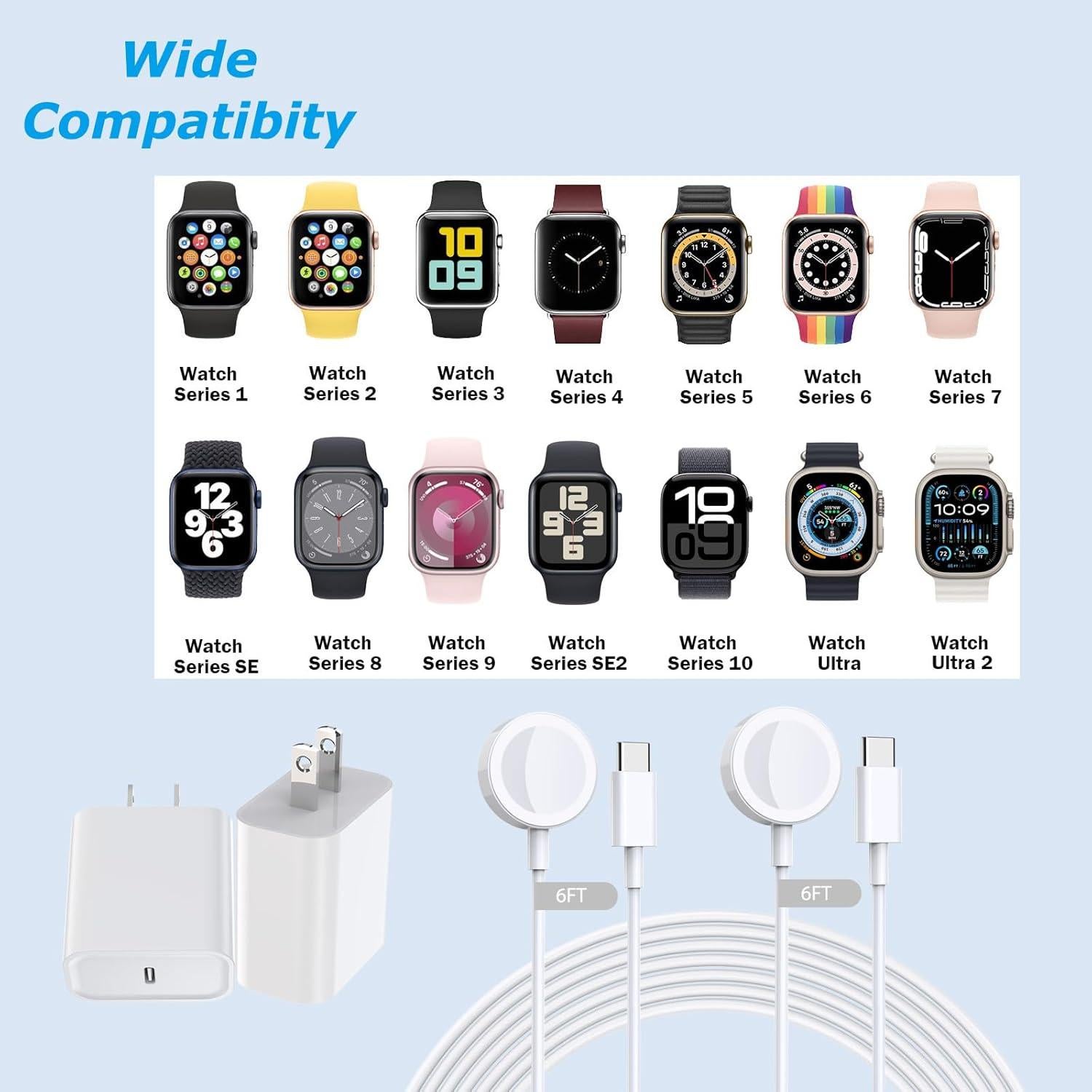 Cargador Rápido Inalámbrico USB C 2Pack para Apple Watch