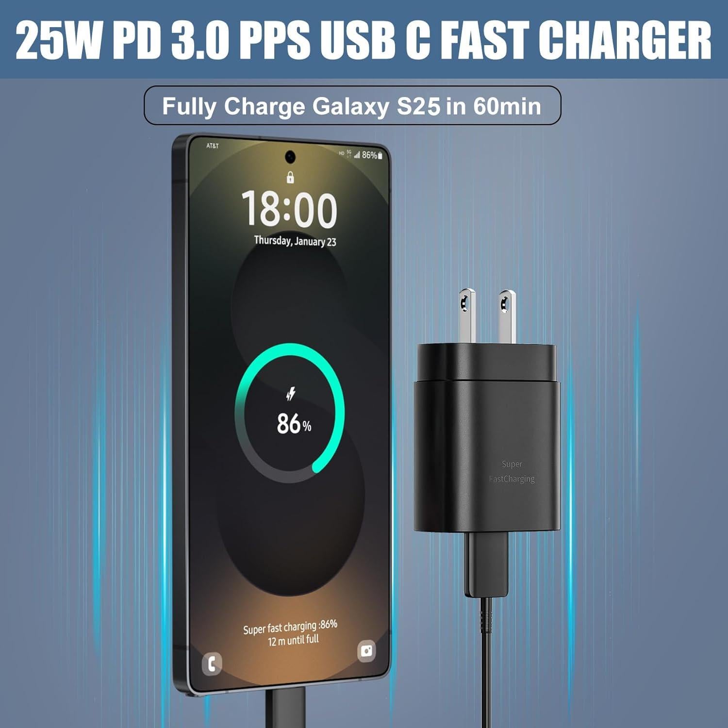 Cargador Rápido Samsung 25W con Cable USB-C 10FT - Paquete de 2