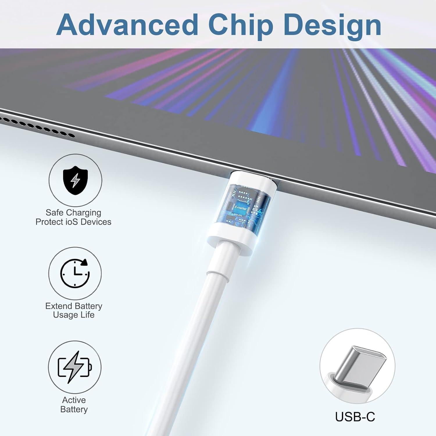 Cable de Carga USB C a USB C 1.83m FUPYWP 3 Unidades