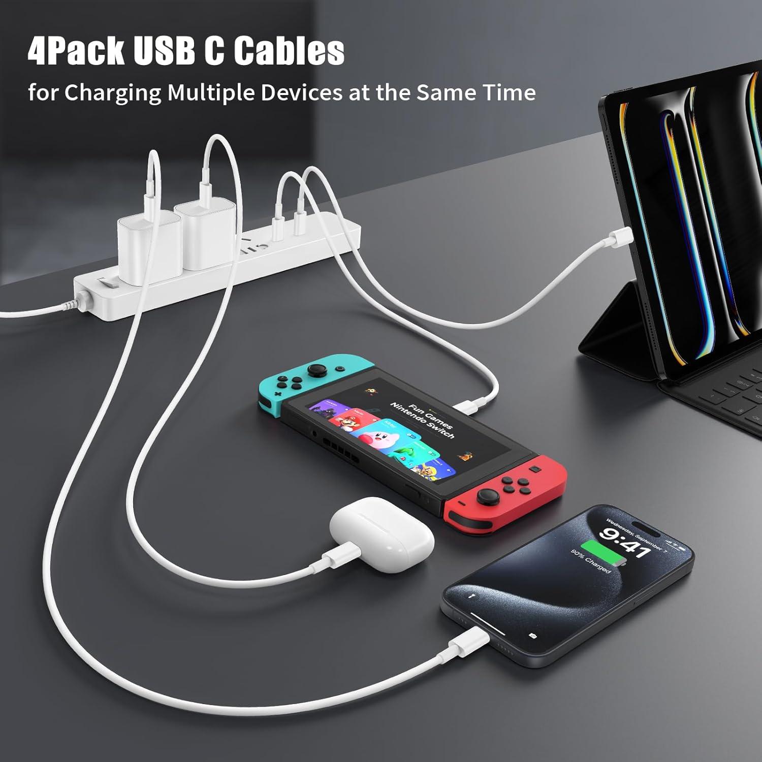 Cable USB C a USB C Essri 4Pack 3 pies 60W Carga Rápida