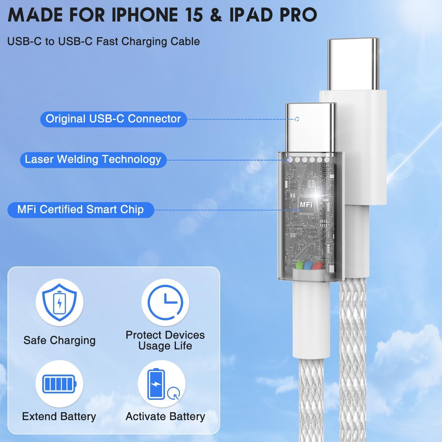 Cable USB C a C 3 Metros Cabepow para iPhone 16 15 Pro Max