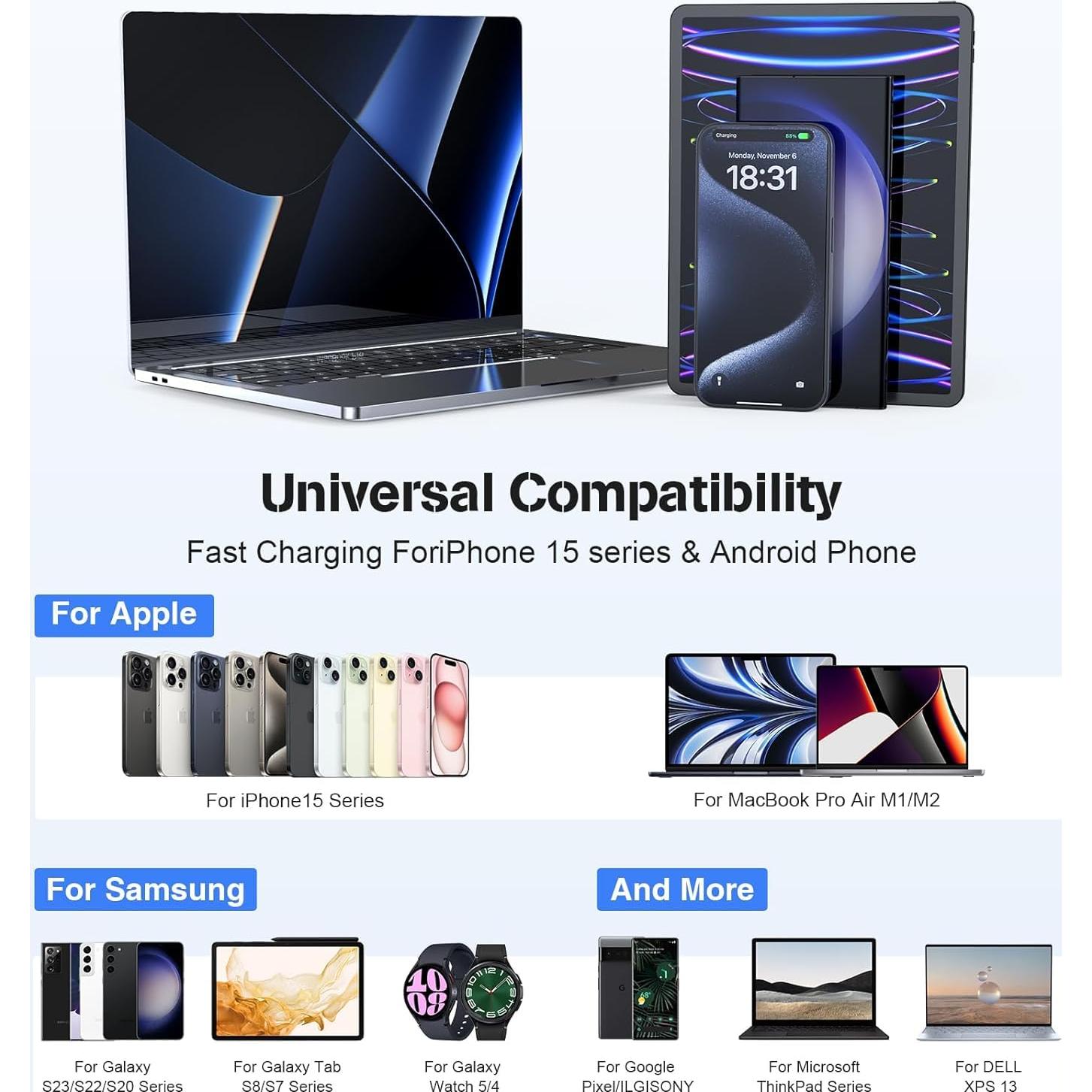 Cable USB C a C 3 Metros Cabepow para iPhone 16 15 Pro Max