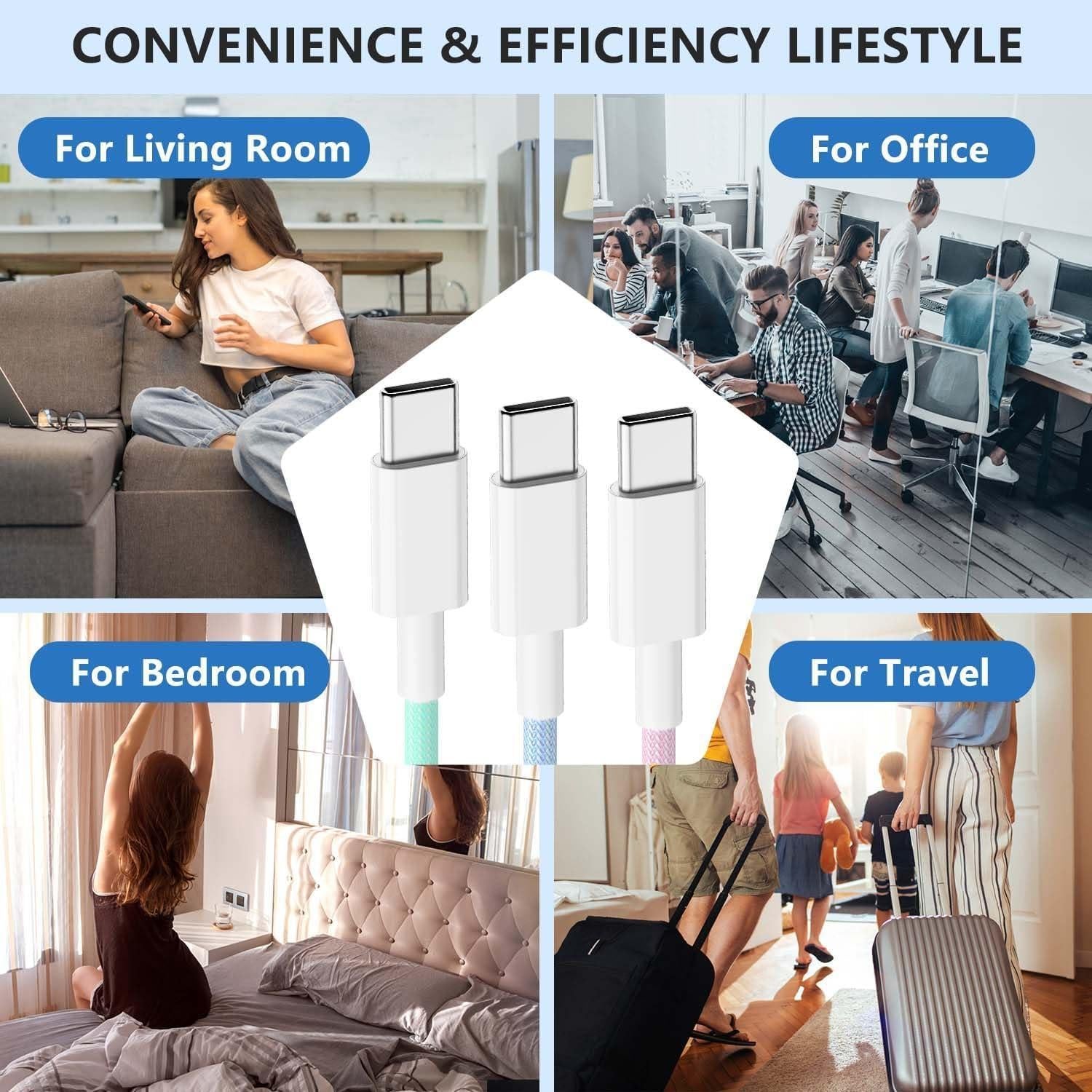 Cable USB C a C 3 Metros Cabepow para iPhone 16 15 Pro Max