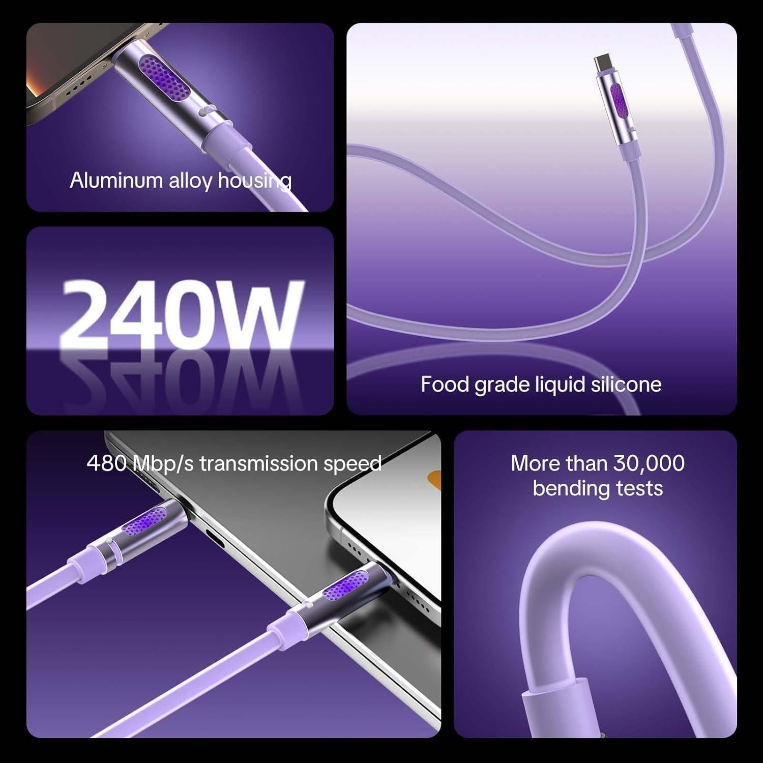 Cable USB C a USB C 240W MFish 1.83m Carga Rápida