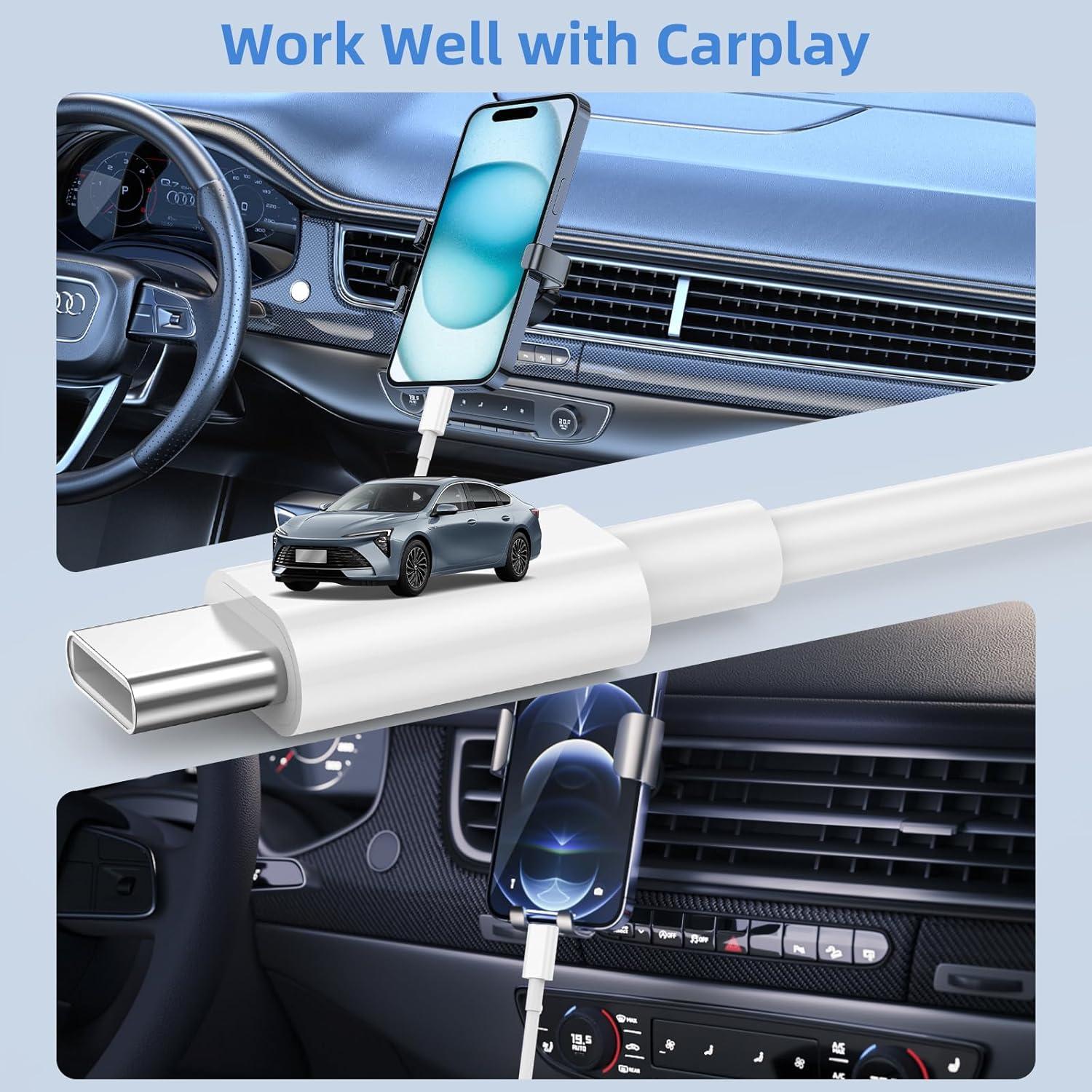 Cargador de coche USB A a C LDHTY 2Pack 3FT y 6FT para iPhone 16/15