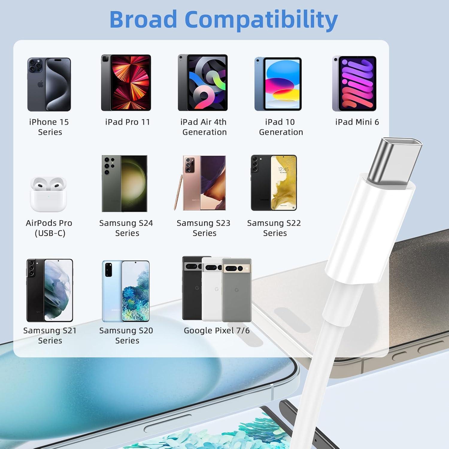 Cargador de coche USB A a C LDHTY 2Pack 3FT y 6FT para iPhone 16/15