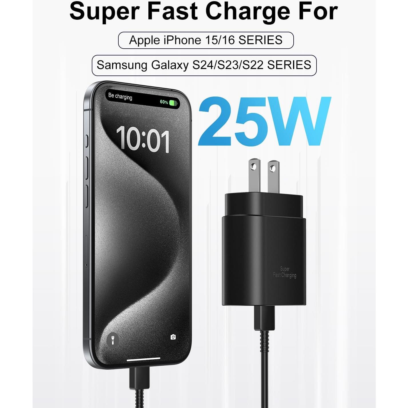 Cargador Rápido USB-C 25W MAILESI 2Pack con Cable 6ft