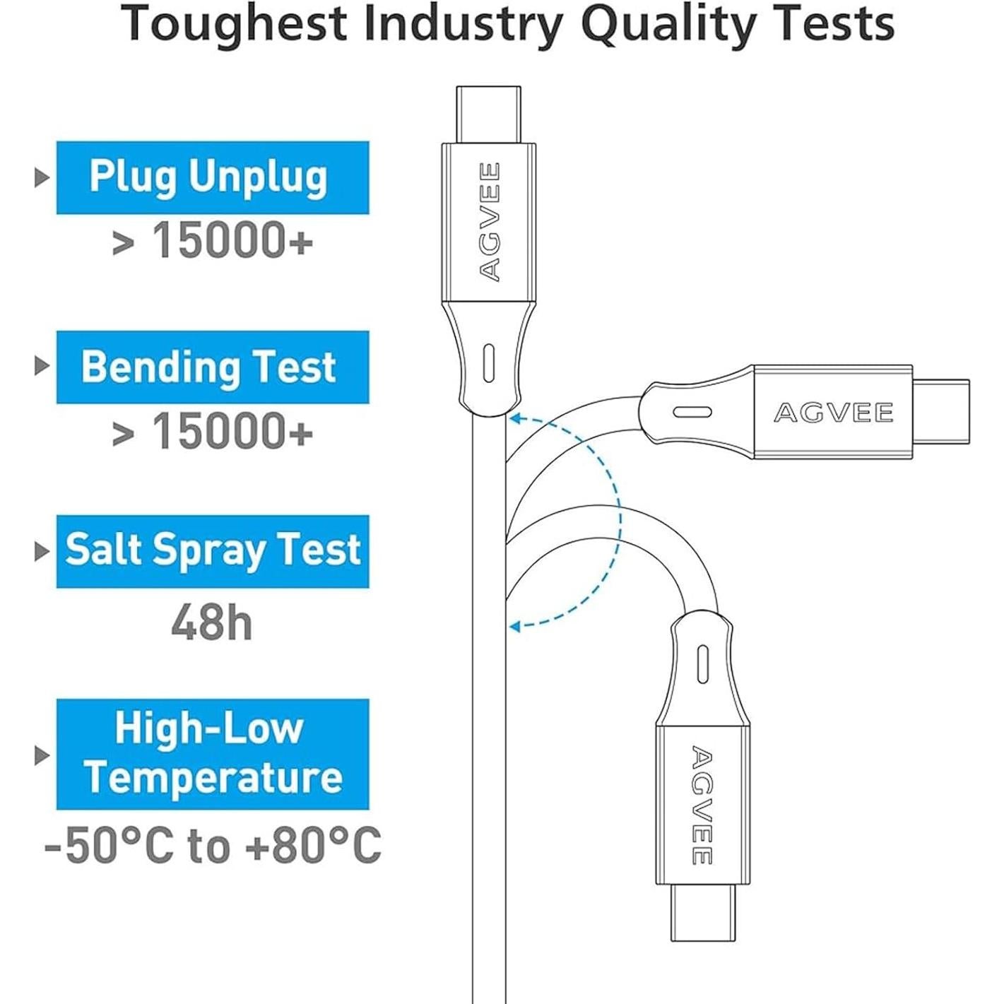 Cable de Carga Rápida USB-A a USB-C AGVEE 0.91m Gris