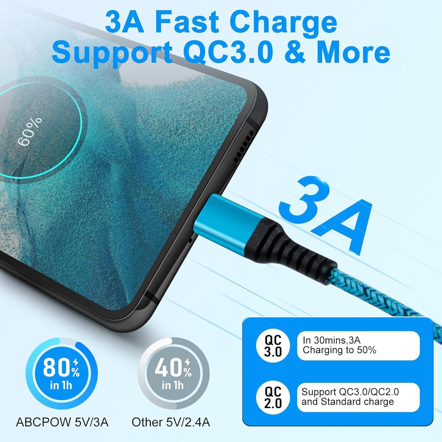 Cable de Carga Rápida USB C 3 Pack 1.83m ABCPOW para iPhone 15/16