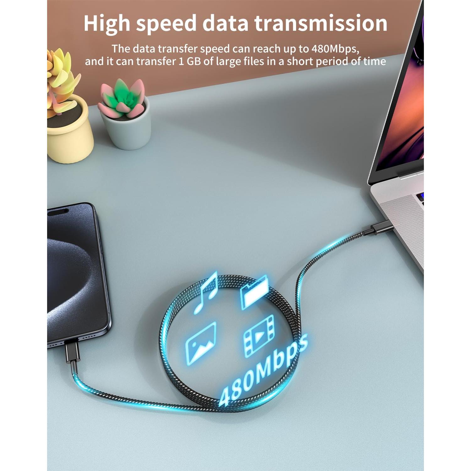 Cable USB C a USB C Plnhixt 1.83m 60W Carga Rápida 5Pack