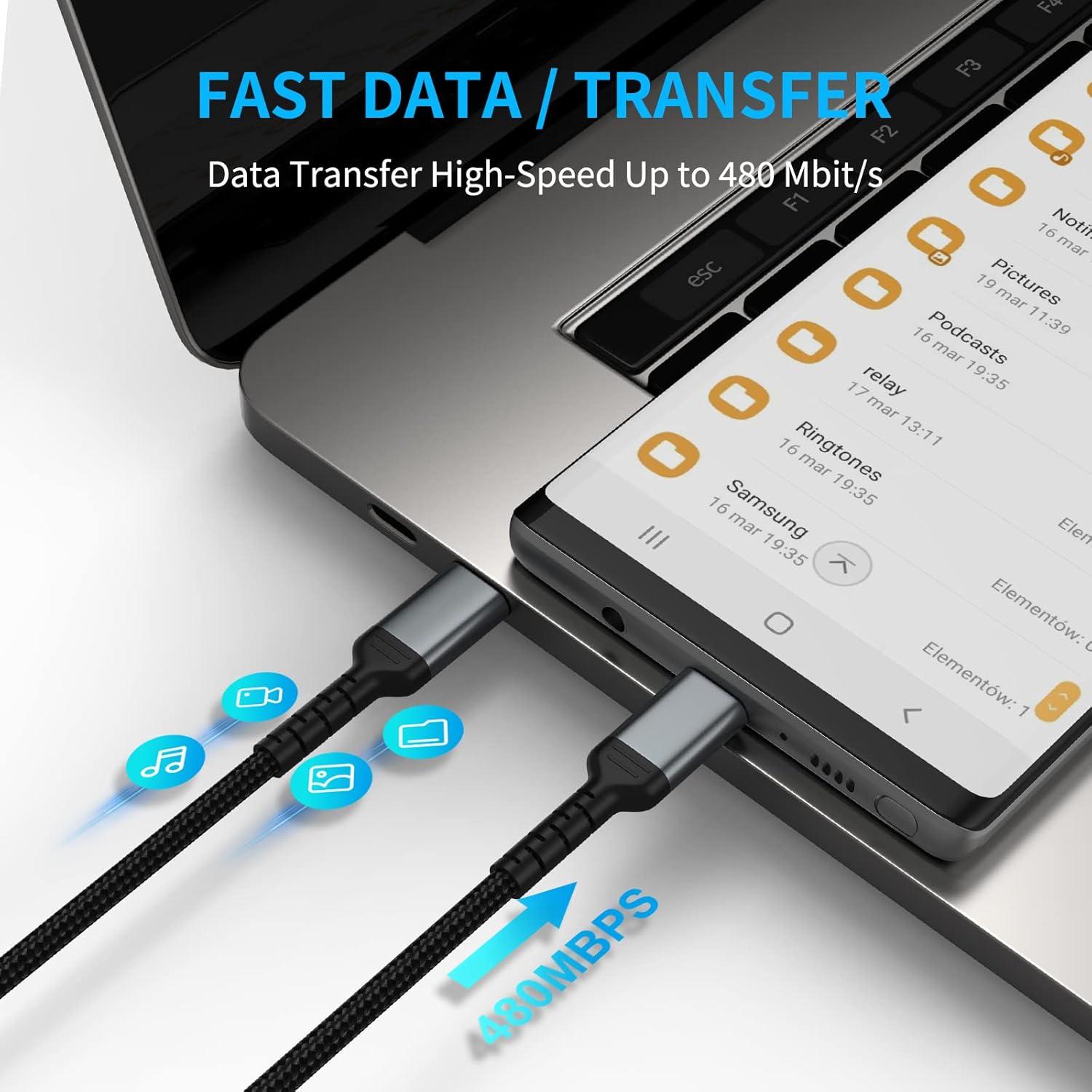Cable USB C a USB C 50 cm ULIFTUS 60W 3A Carga Rápida