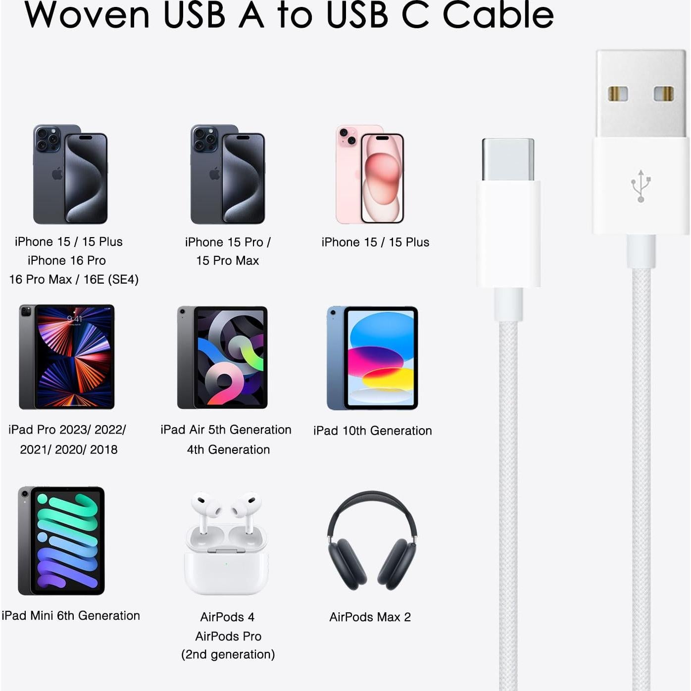 Cable trenzado USB A a USB C 1.5m Abysssea para iPhone y iPad