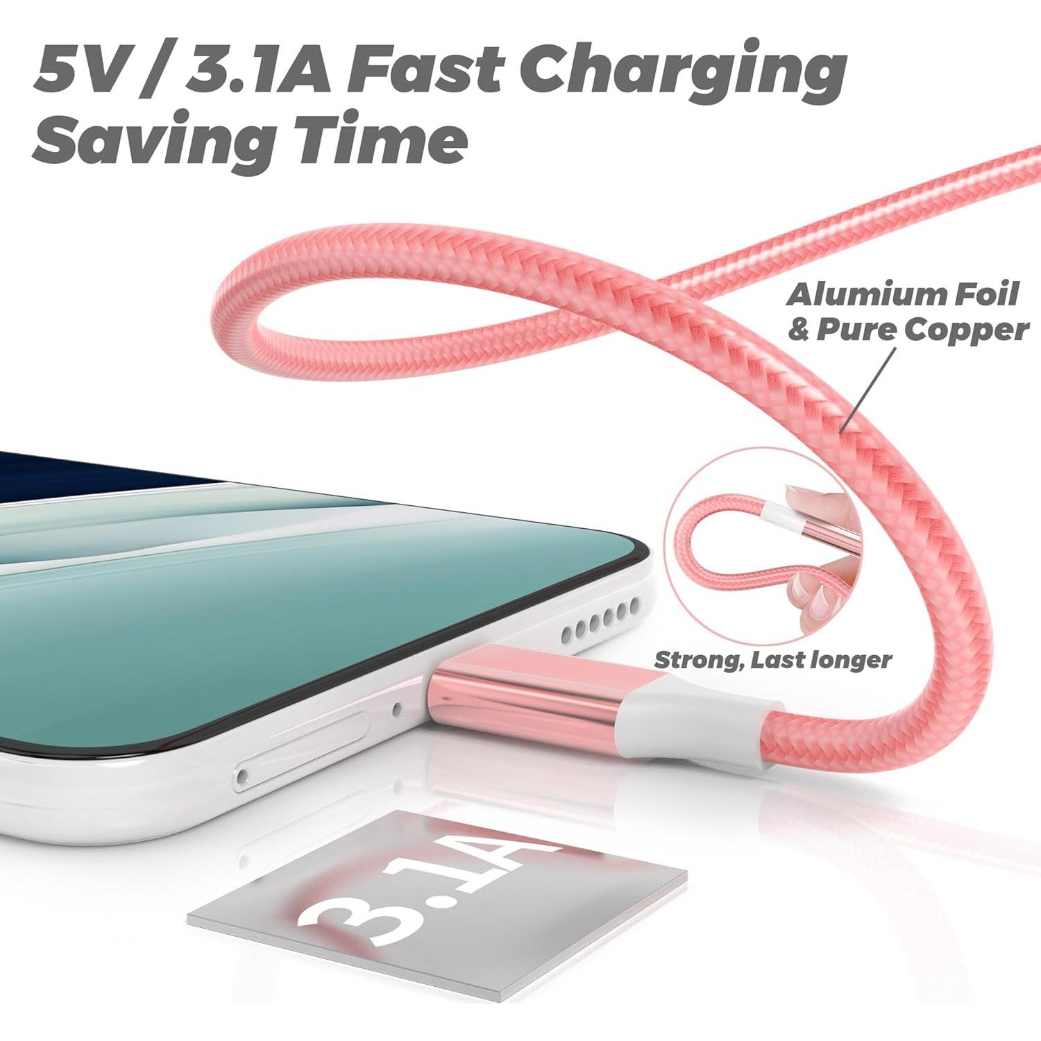 Cable USB a USB C HKYUSHINE 5 Paquetes 0.91-3.05m Carga Rápida