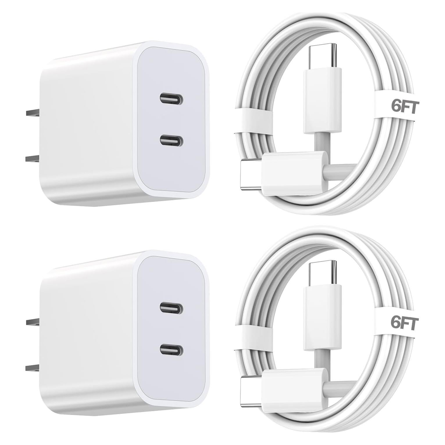 Cargador Rápido Doble Puerto USB C Apple para iPhone 15 - 2 Pack