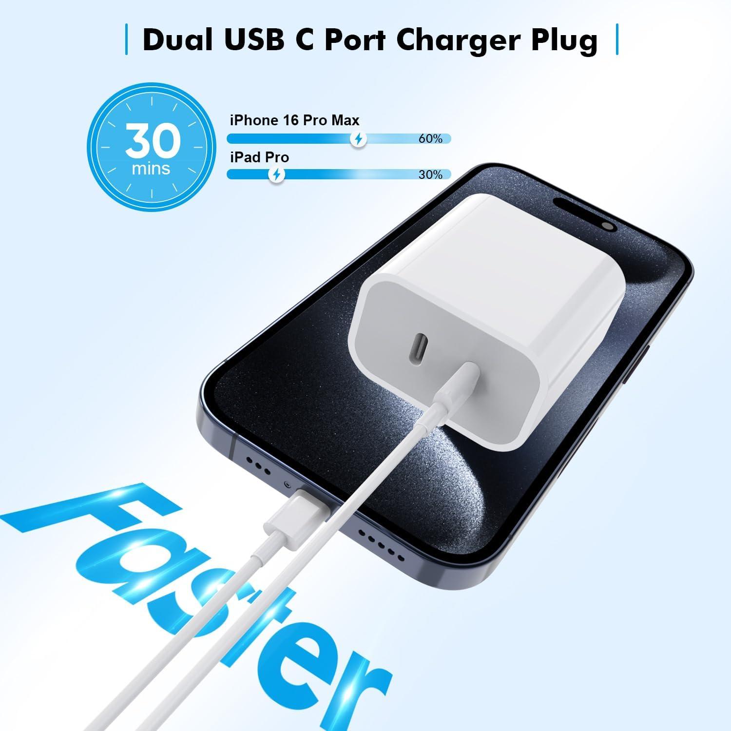 Cargador Rápido Doble Puerto USB C Apple para iPhone 15 - 2 Pack