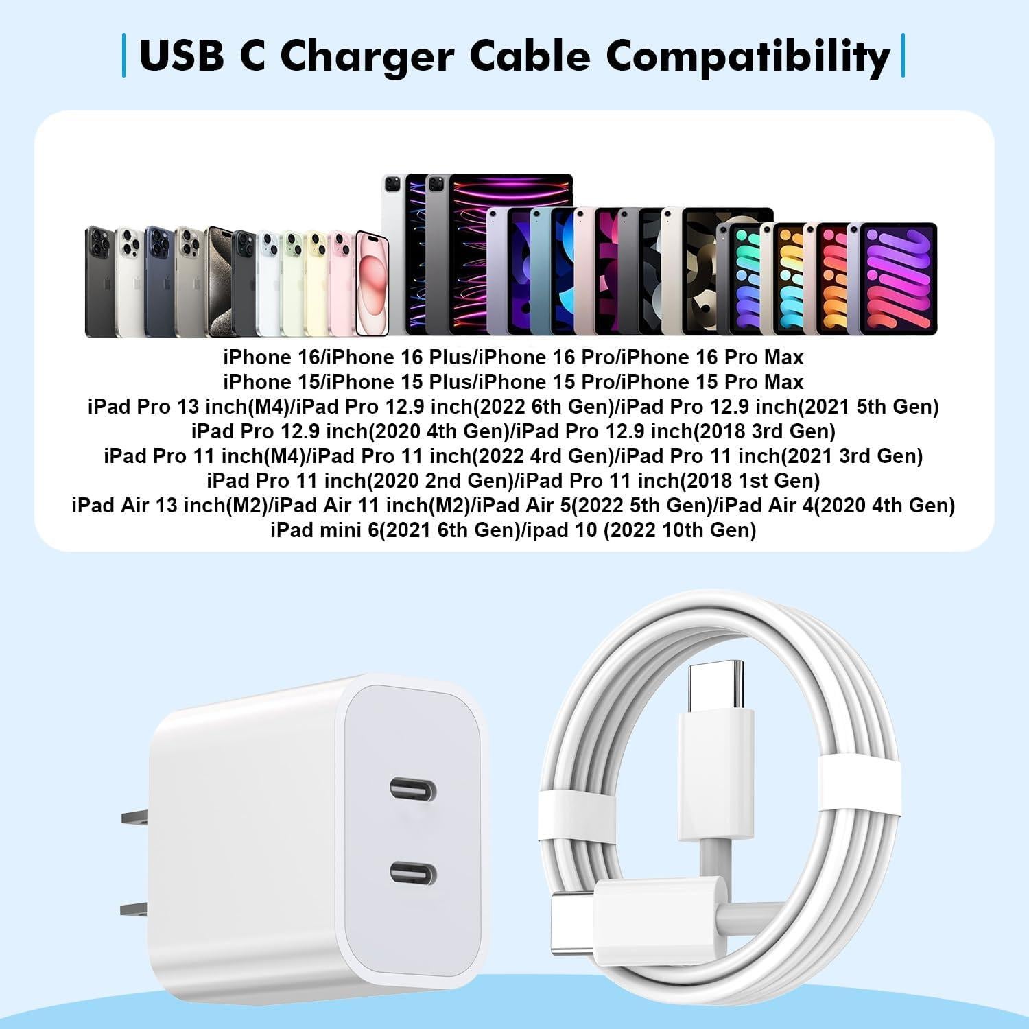 Cargador Rápido Doble Puerto USB C Apple para iPhone 15 - 2 Pack