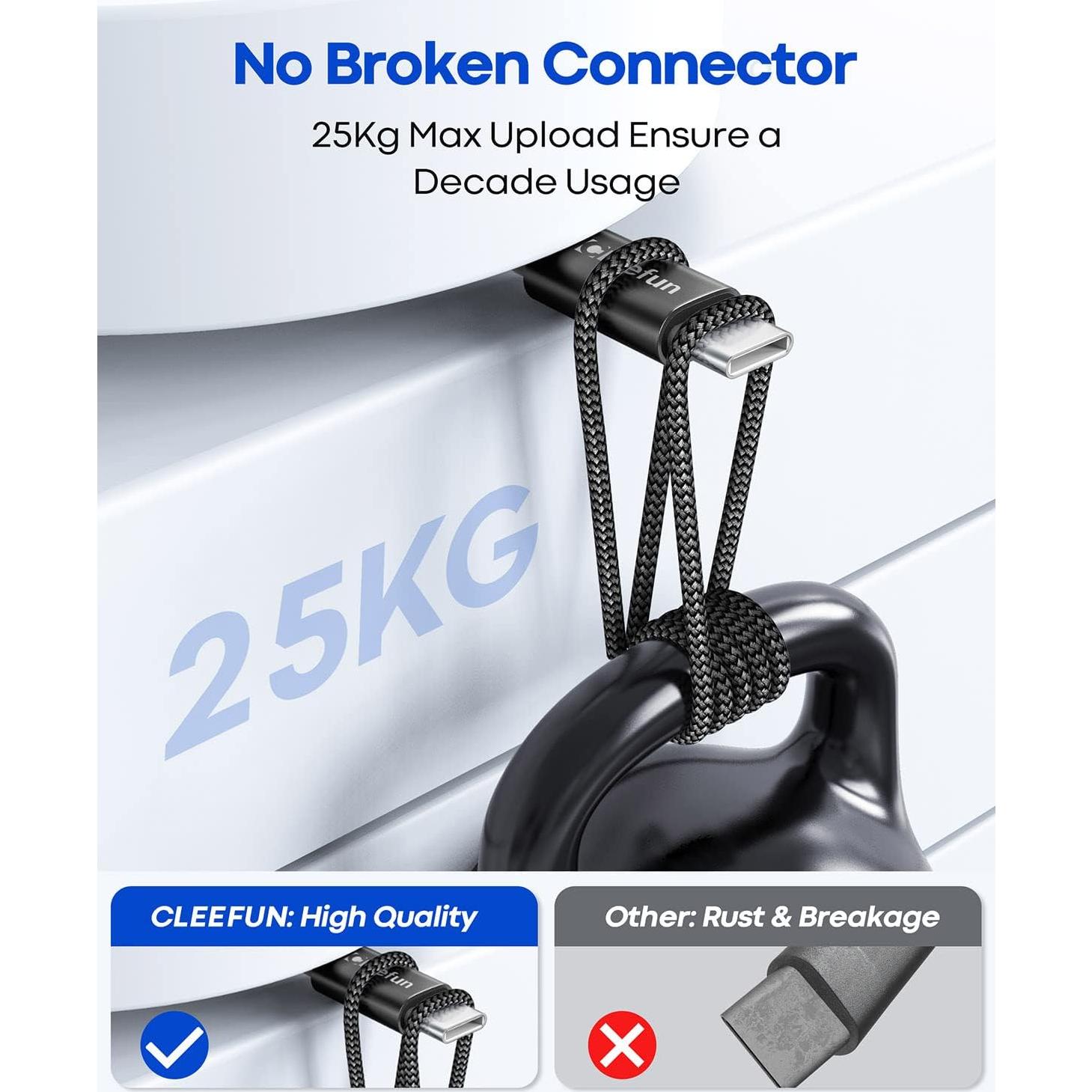 Cable USB A a C CLEEFUN 0.91m - Paquete de 5, Carga Rápida