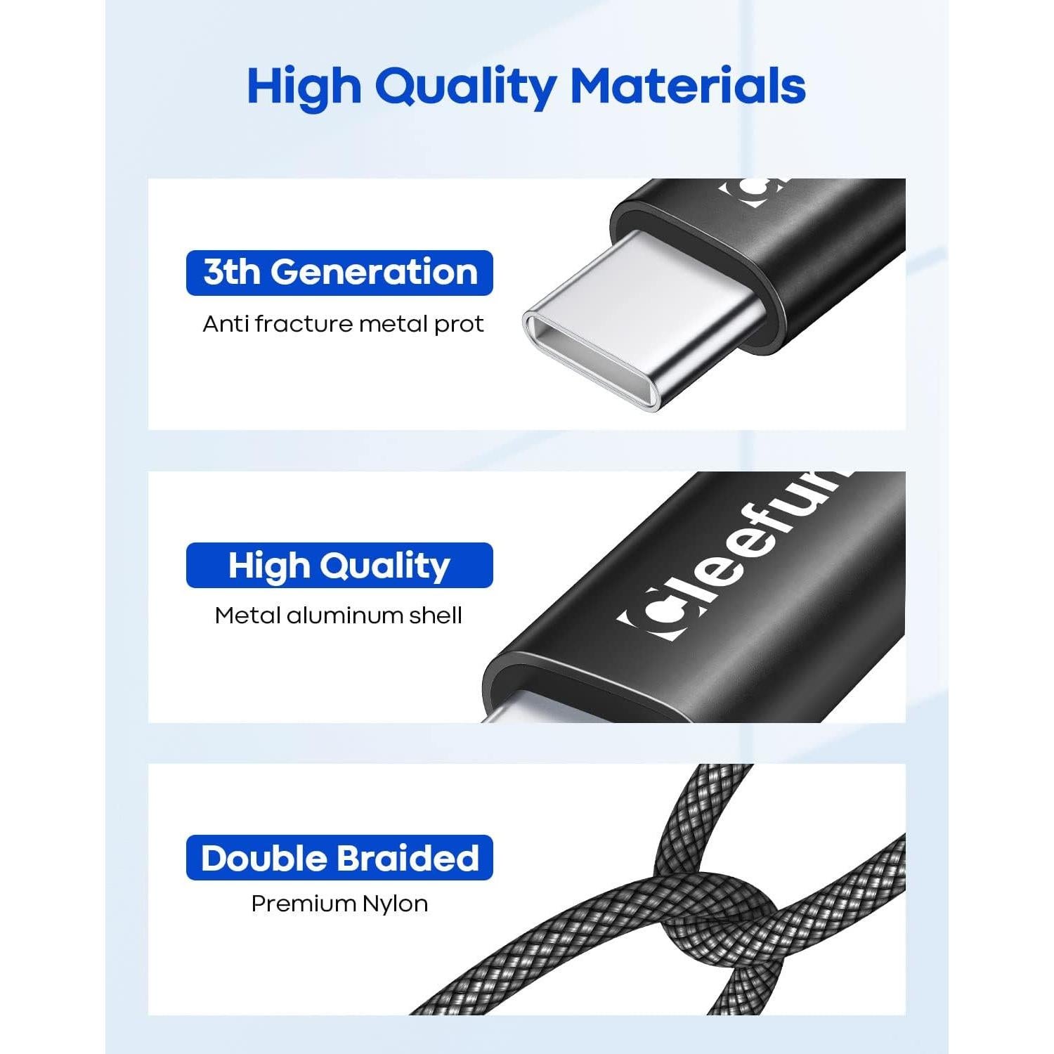 Cable USB A a C CLEEFUN 0.91m - Paquete de 5, Carga Rápida