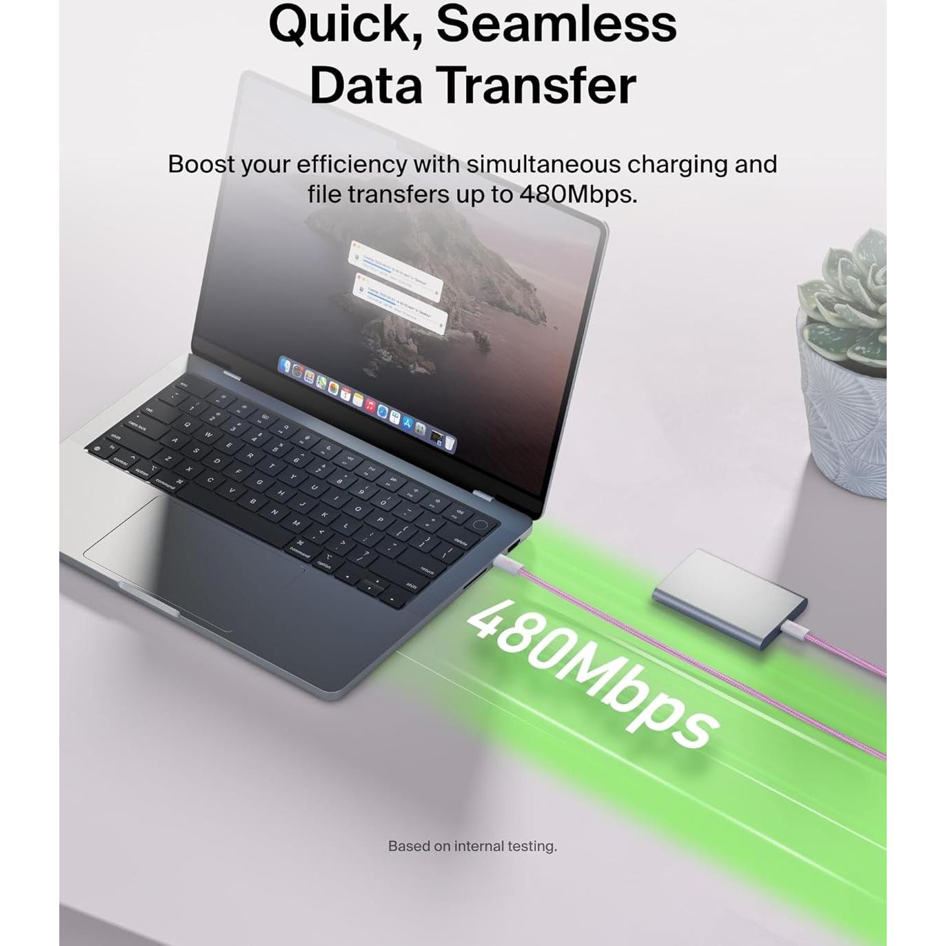 Cable USB-C a USB-C Belkin 1M 60W Carga Rápida Rosa