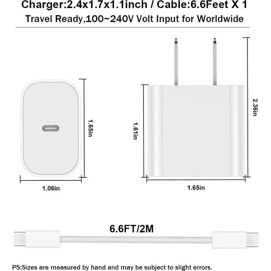 Cargador de pared rápido USB C PD 20W Rahhaze para iPad 10.9"/11"