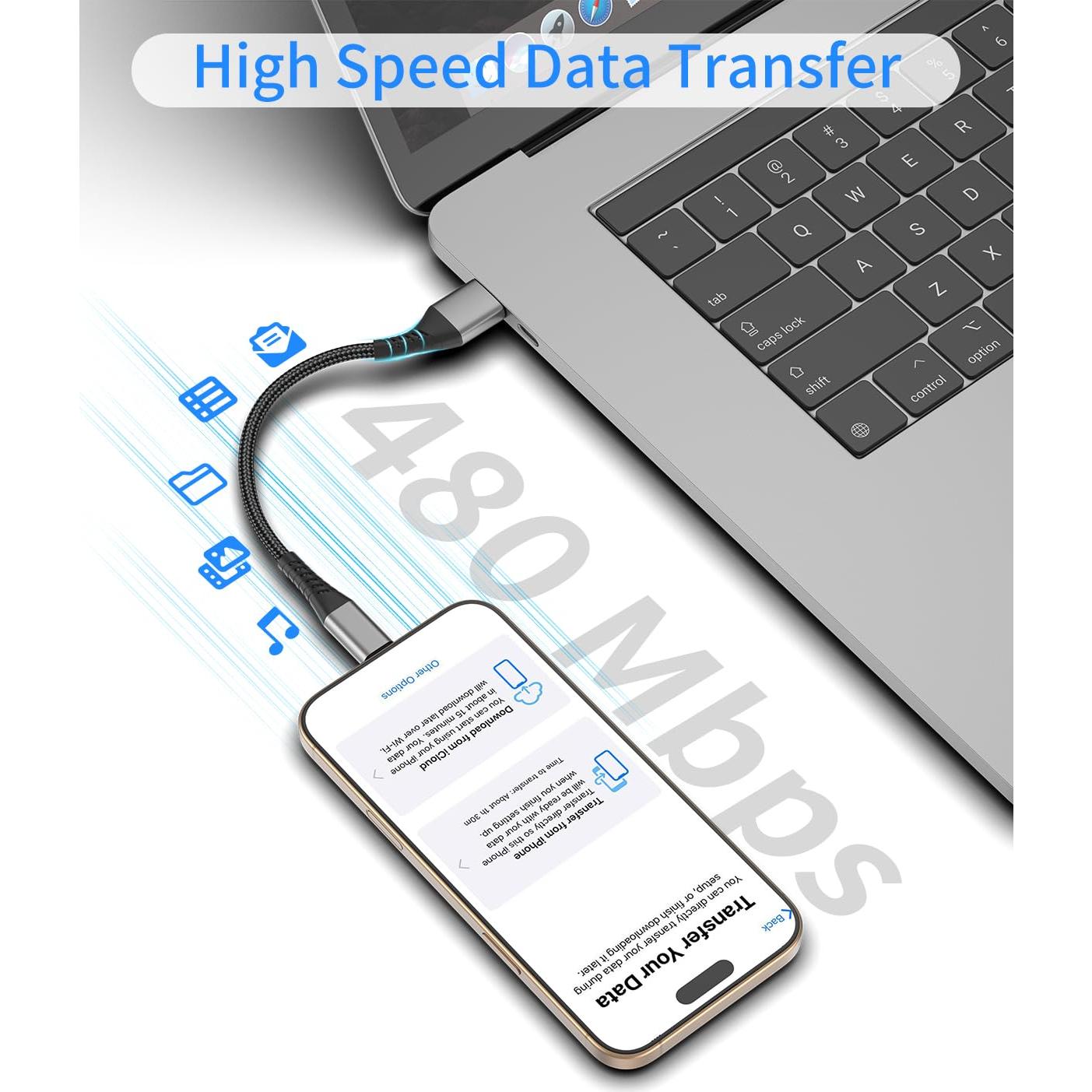 Cable USB C Corto 15 cm Umefly Carga Rápida 3A 2 Paquete